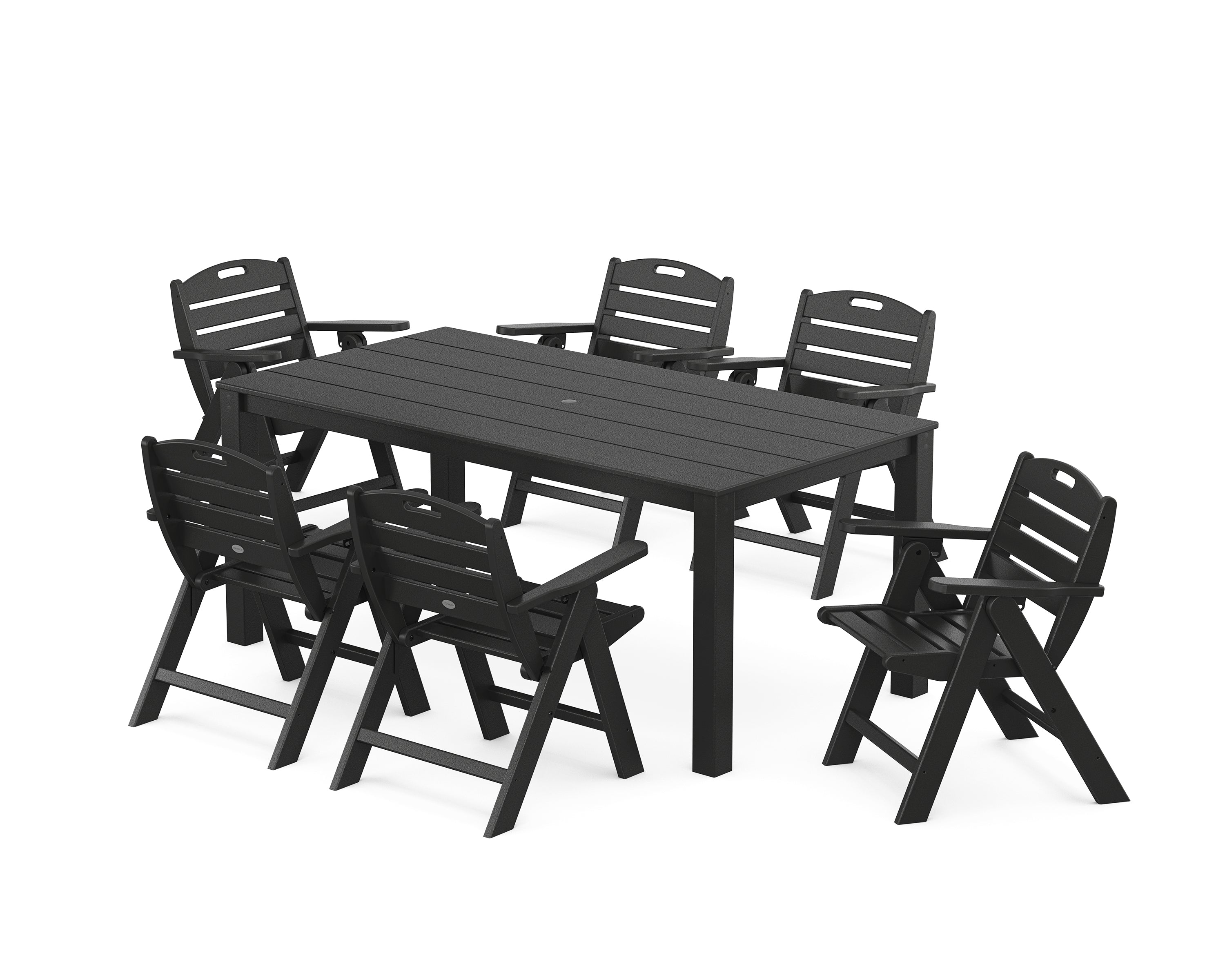 POLYWOOD Nautical Folding Lowback Chair 7-Piece Parsons Dining Set in Black