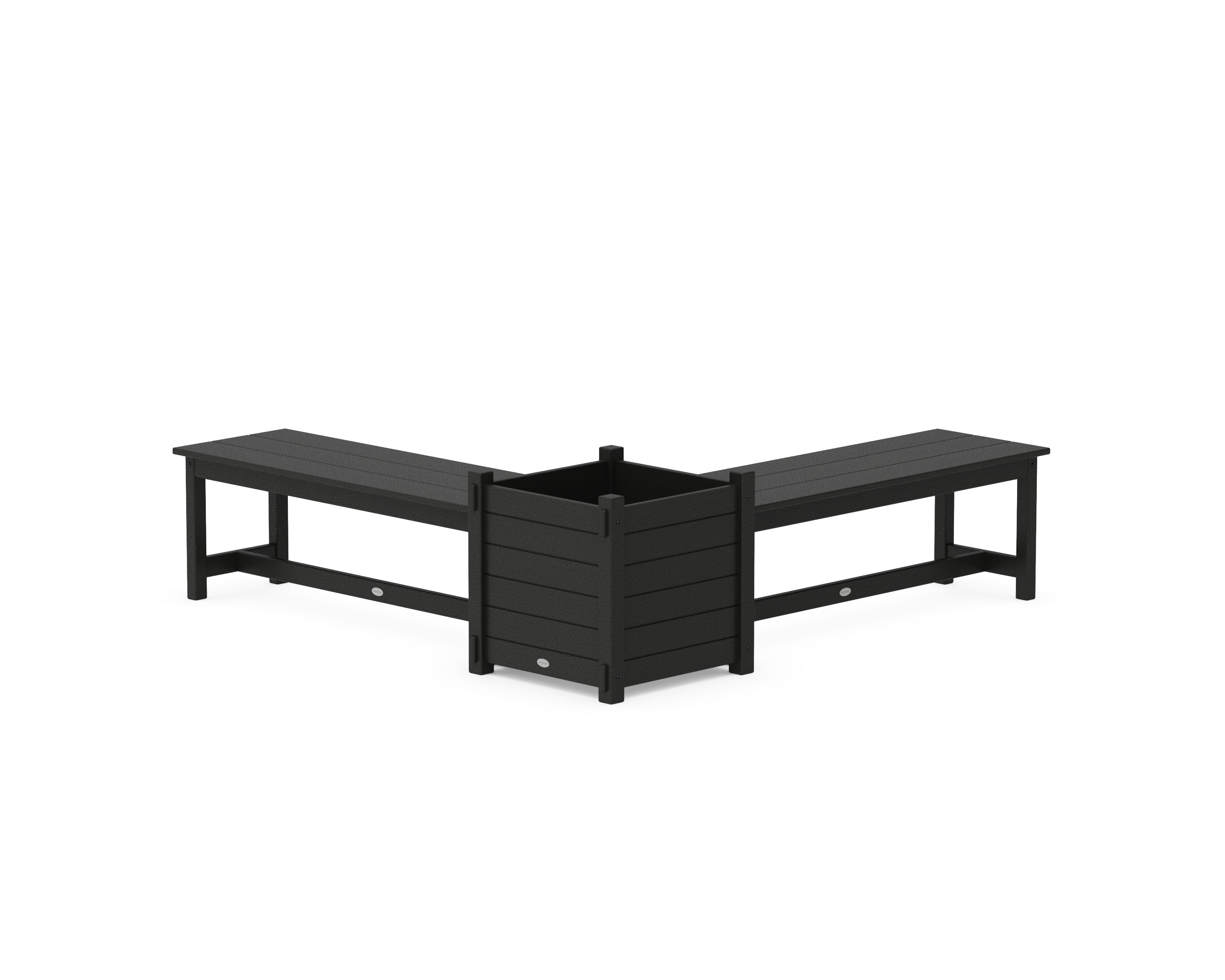 POLYWOOD 48" Nautical L- Shaped Planter Bench Set- Large in Black