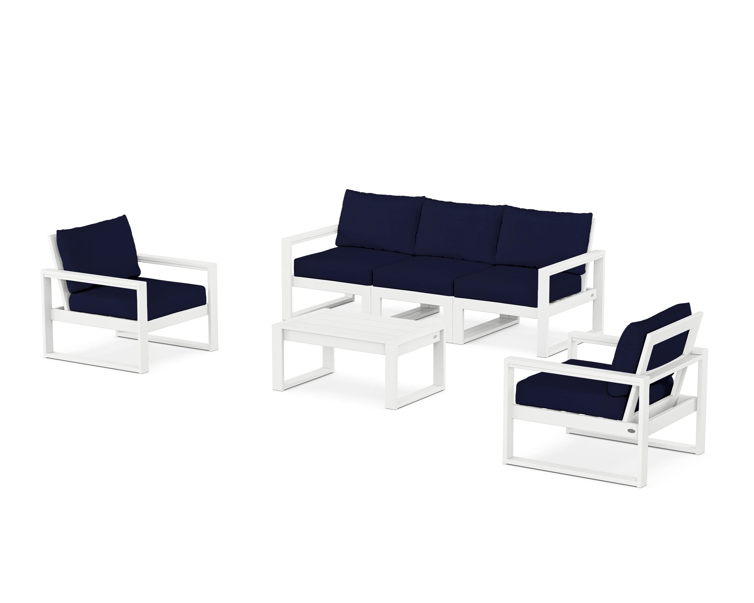POLYWOOD EDGE Sectional 4-Piece Deep Seating Set with Sofa in White / Navy