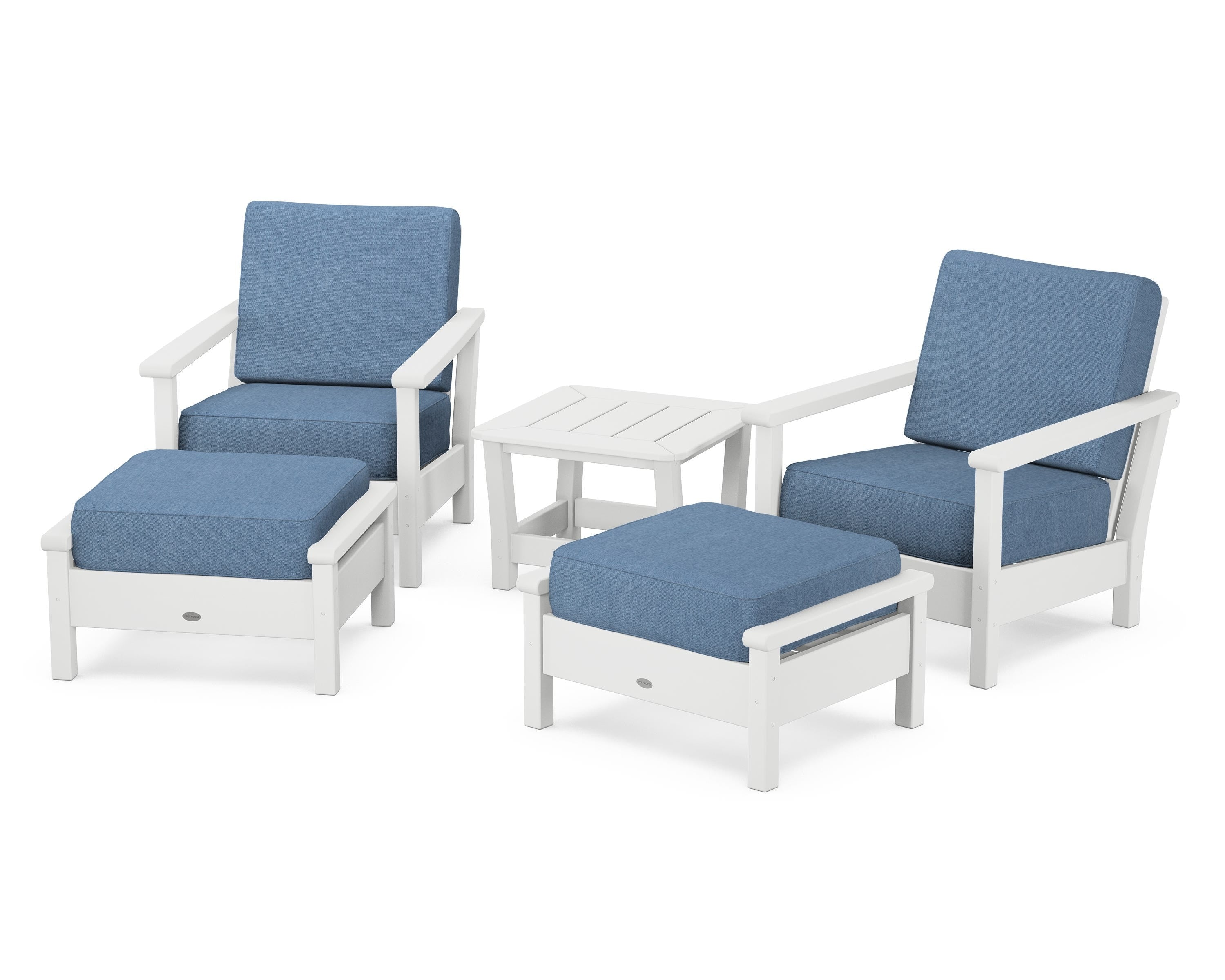 POLYWOOD Harbour 5-Piece Deep Seating Chair Set in White / Sky Blue