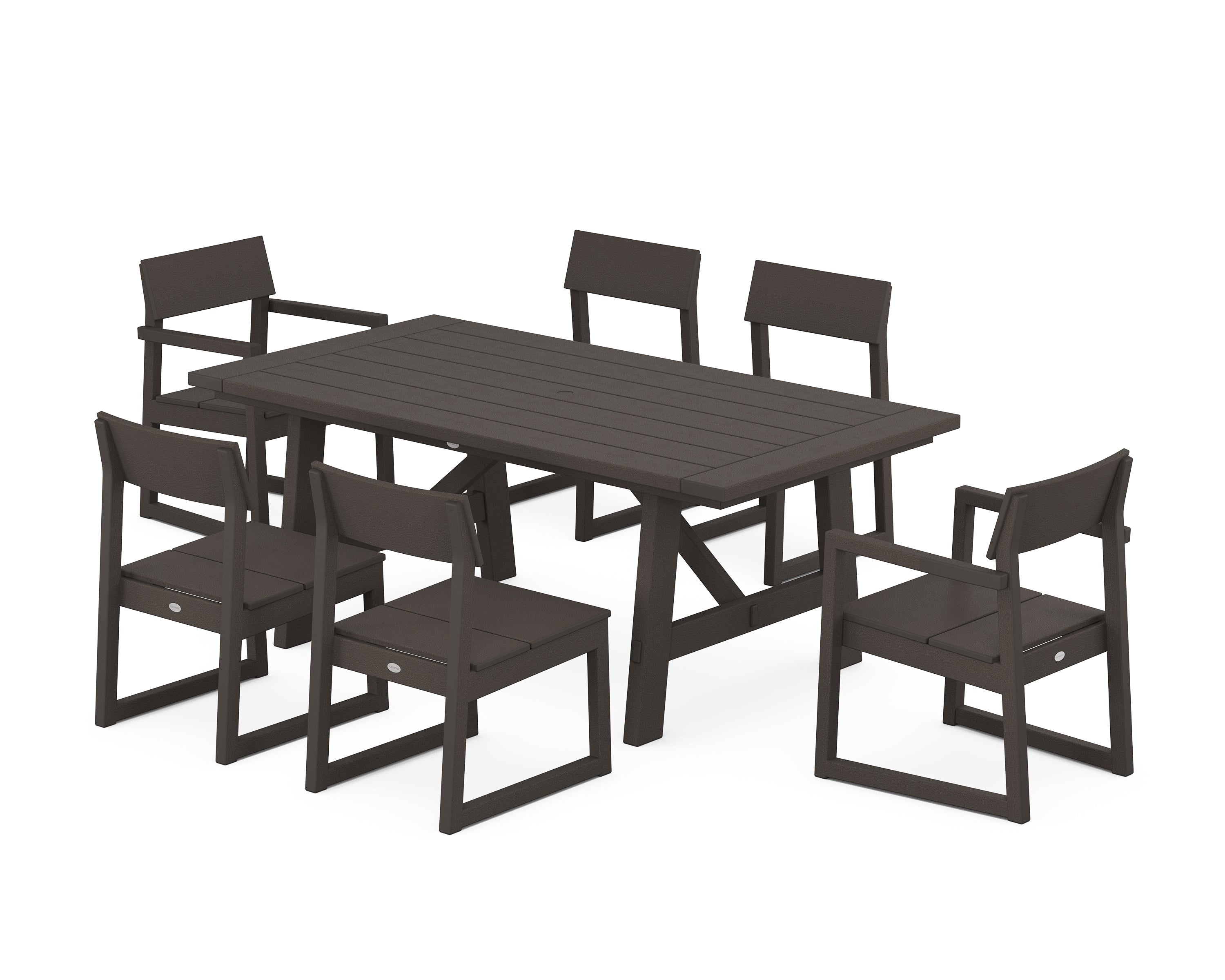 POLYWOOD EDGE 7-Piece Rustic Farmhouse Dining Set in Vintage Coffee