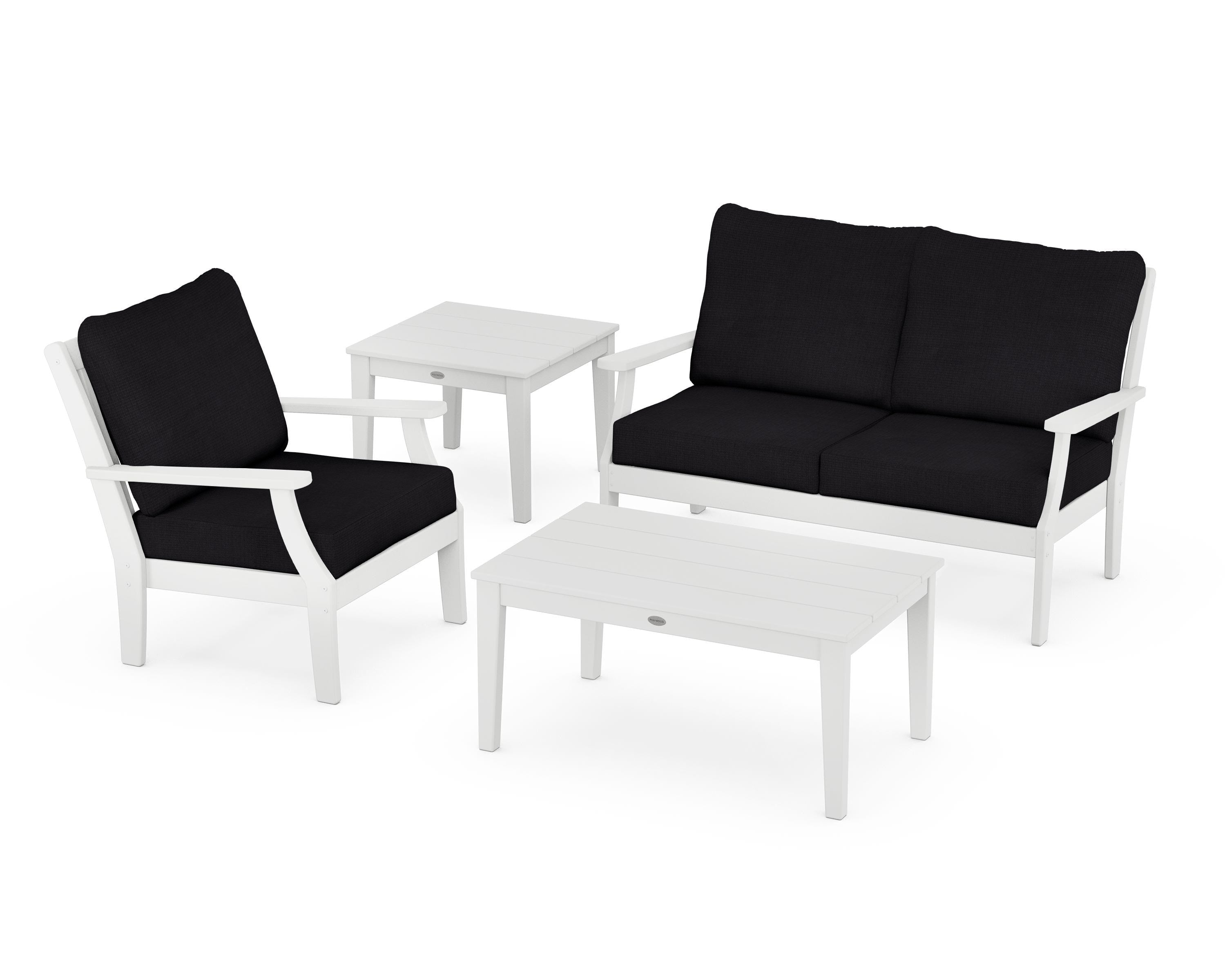 POLYWOOD Braxton 4-Piece Deep Seating Set in White / Midnight Linen