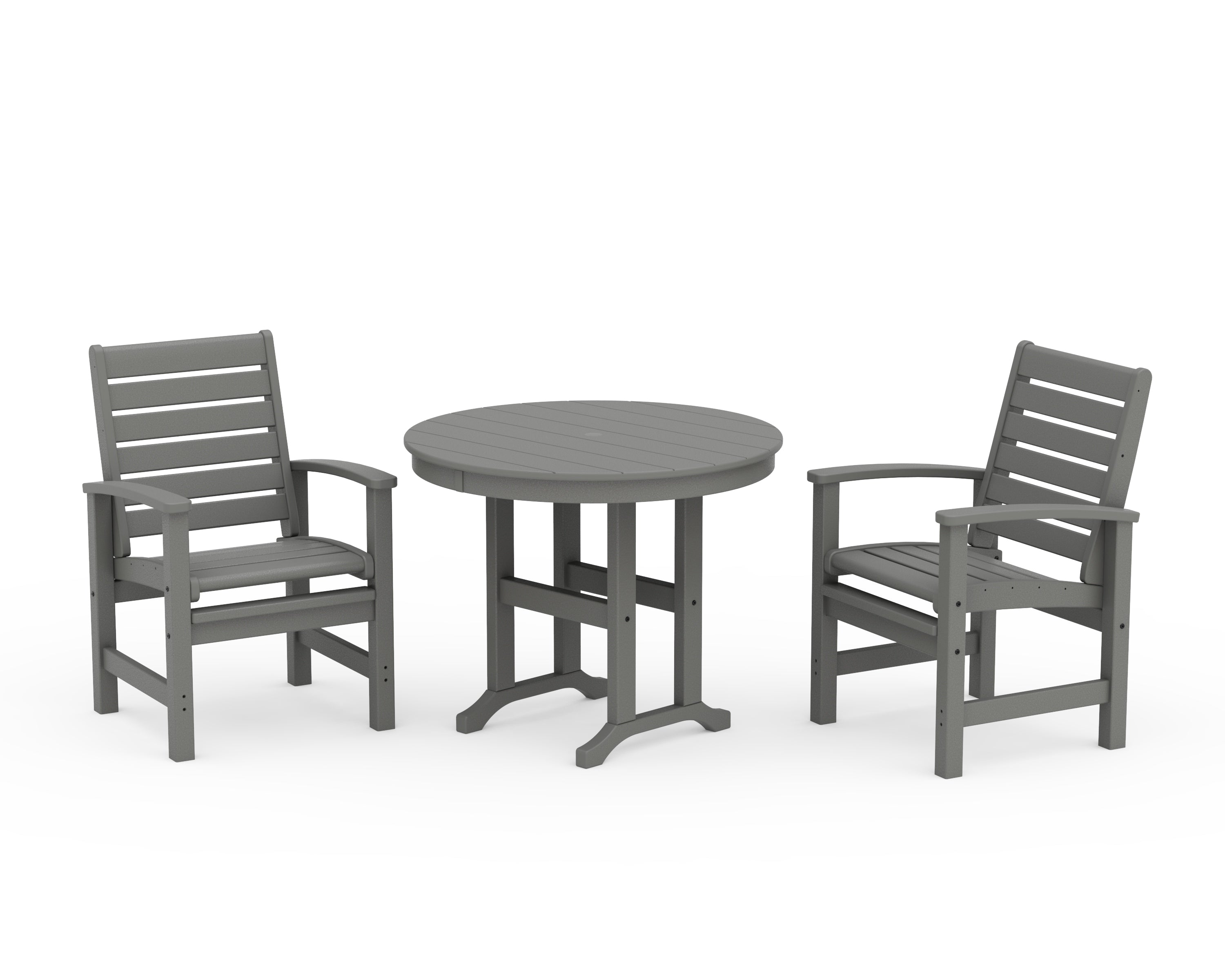 POLYWOOD Signature 3-Piece Round Farmhouse Dining Set in Slate Grey