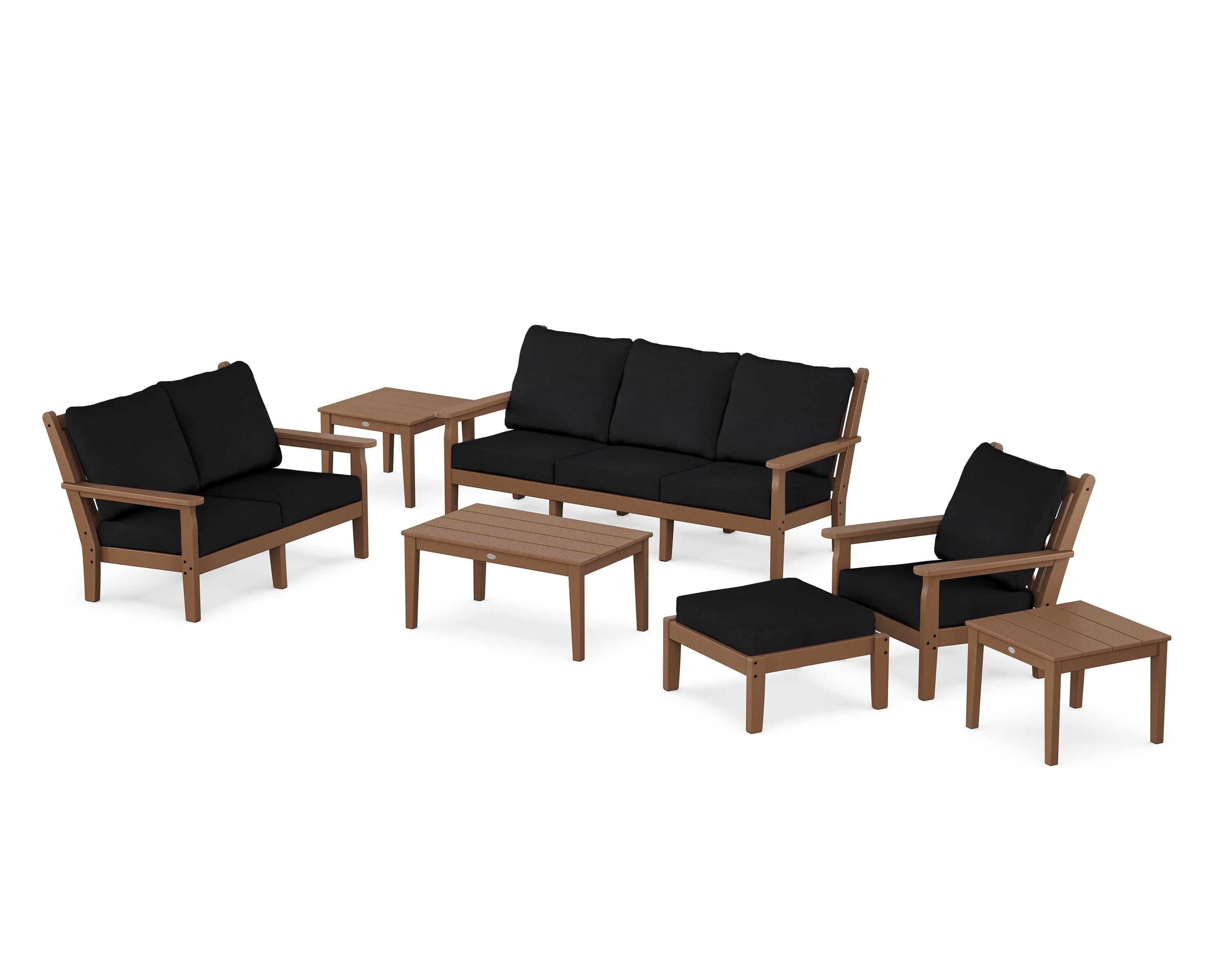 POLYWOOD Chippendale 7-Piece Deep Seating Set in Teak / Midnight Linen