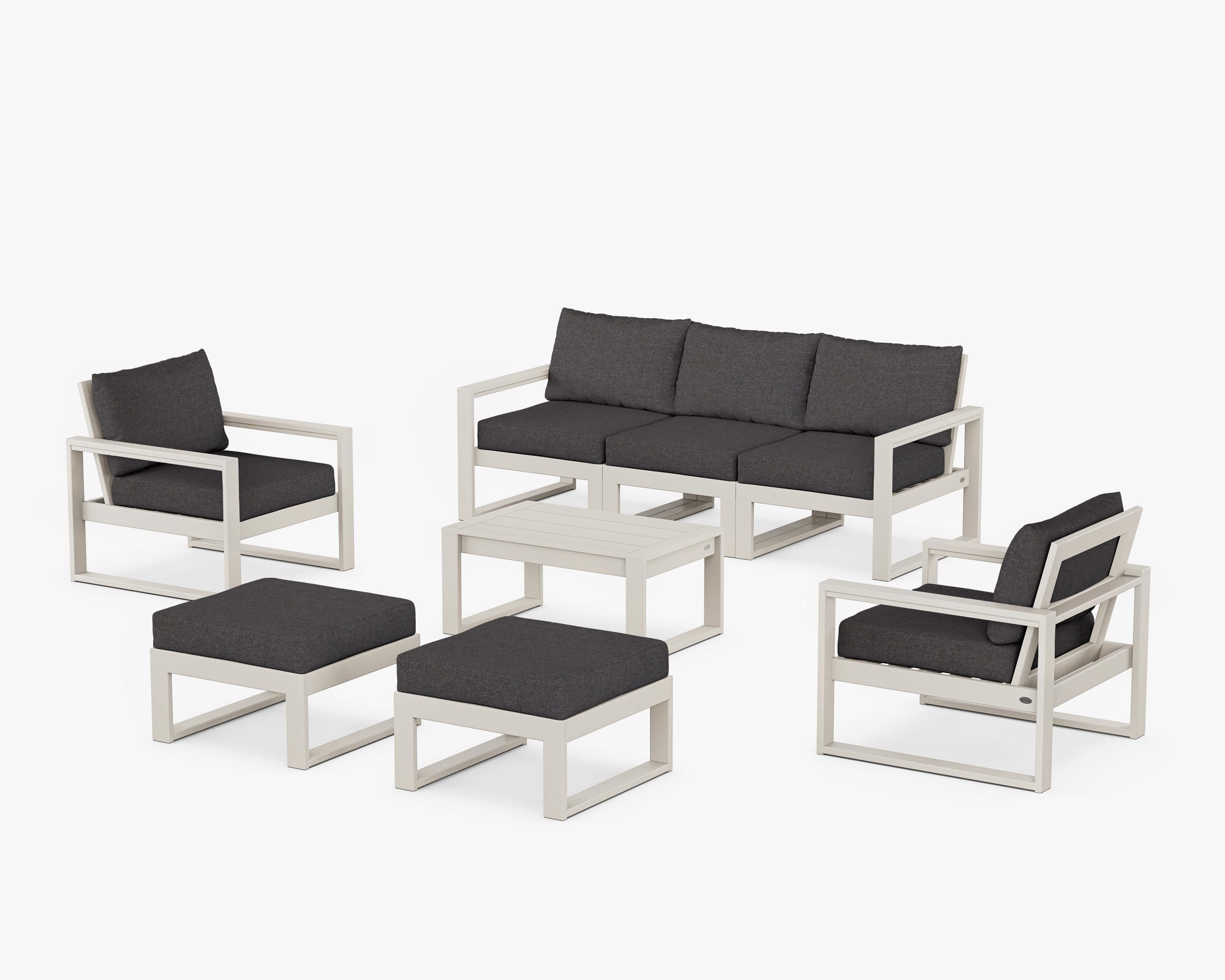 POLYWOOD EDGE Sectional 8-Piece Lounge Sofa Set in Sand / Ash Charcoal