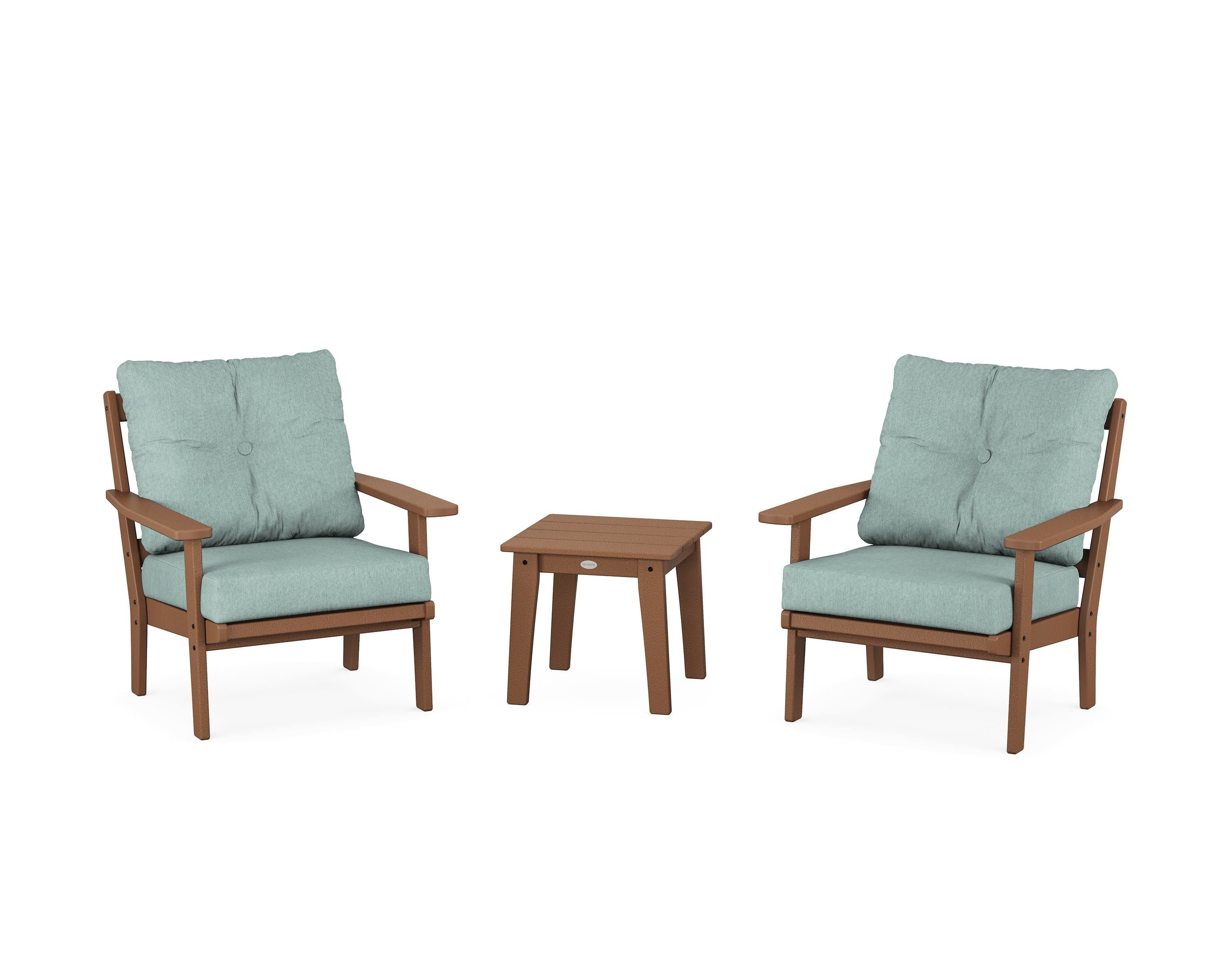 POLYWOOD Prairie 3-Piece Deep Seating Set in Teak / Glacier Spa