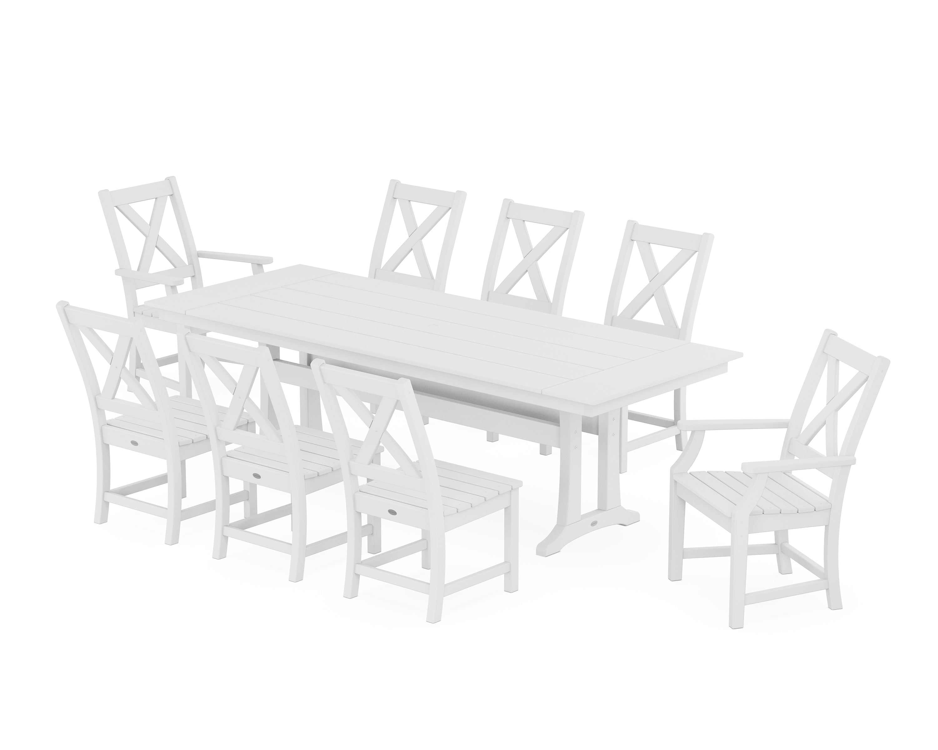POLYWOOD® Braxton 9-Piece Farmhouse Dining Set with Trestle Legs in White