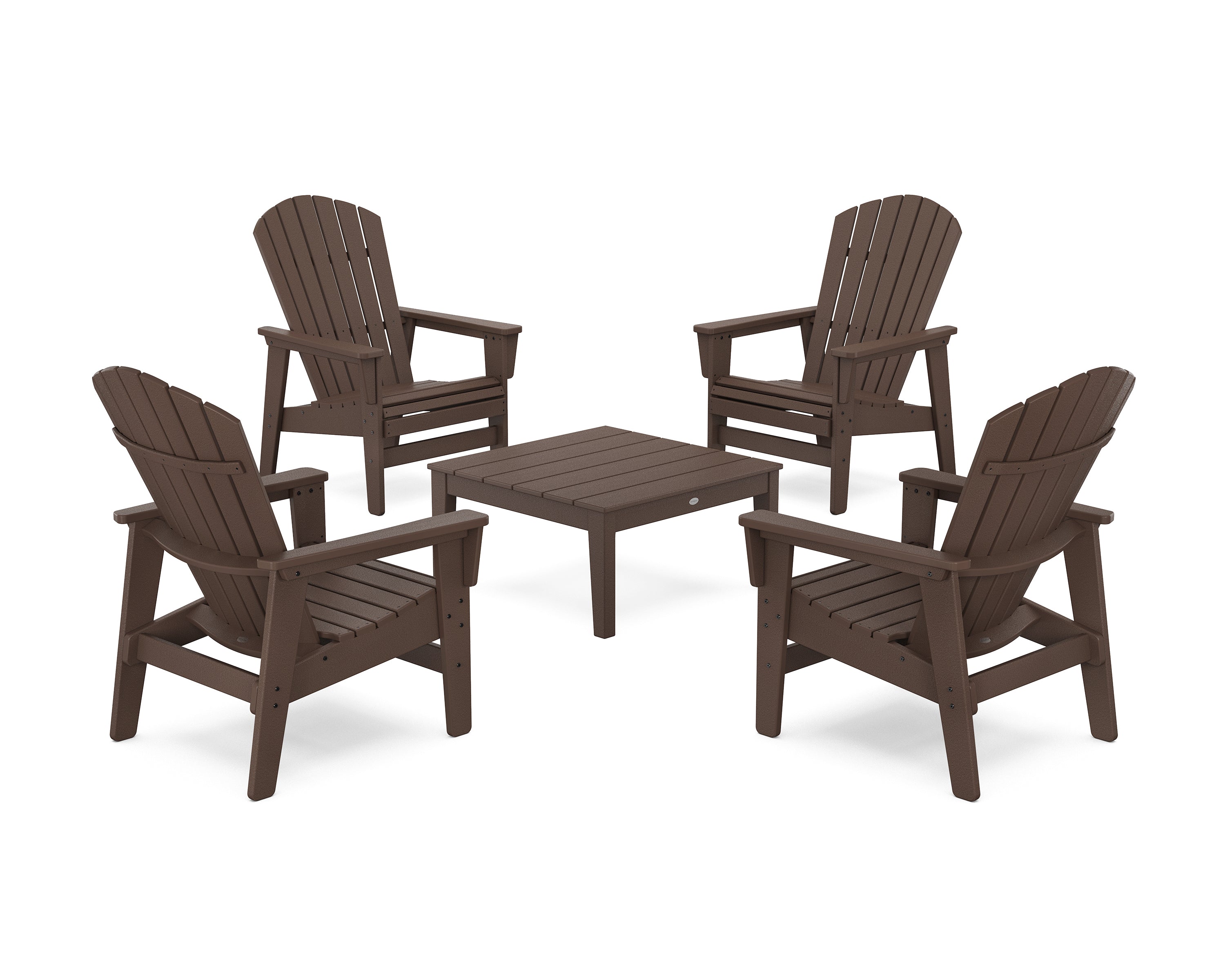 POLYWOOD® 5-Piece Nautical Grand Upright Adirondack Chair Conversation Group in Mahogany