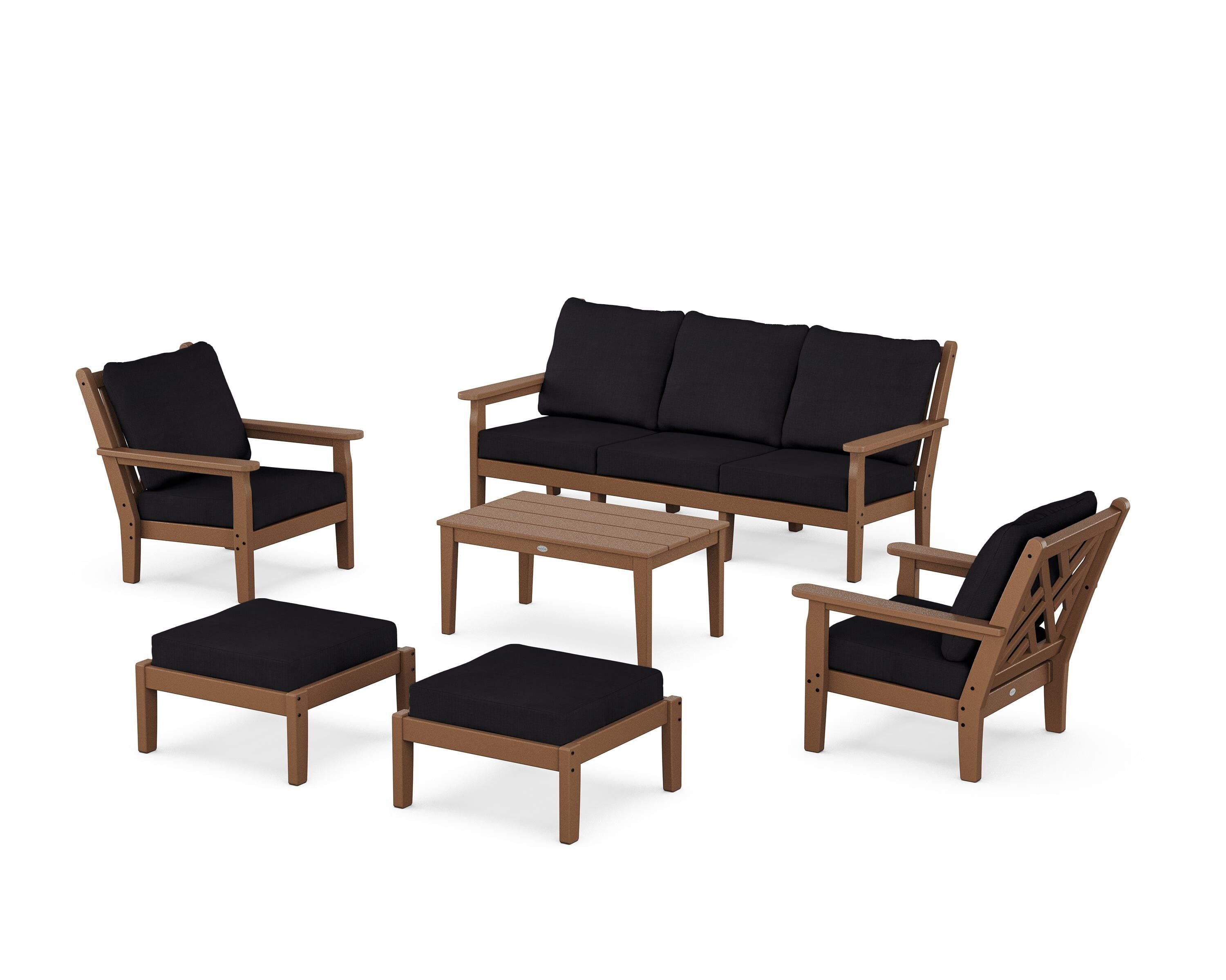 POLYWOOD Chippendale 6-Piece Lounge Sofa Set in Teak / Midnight Linen