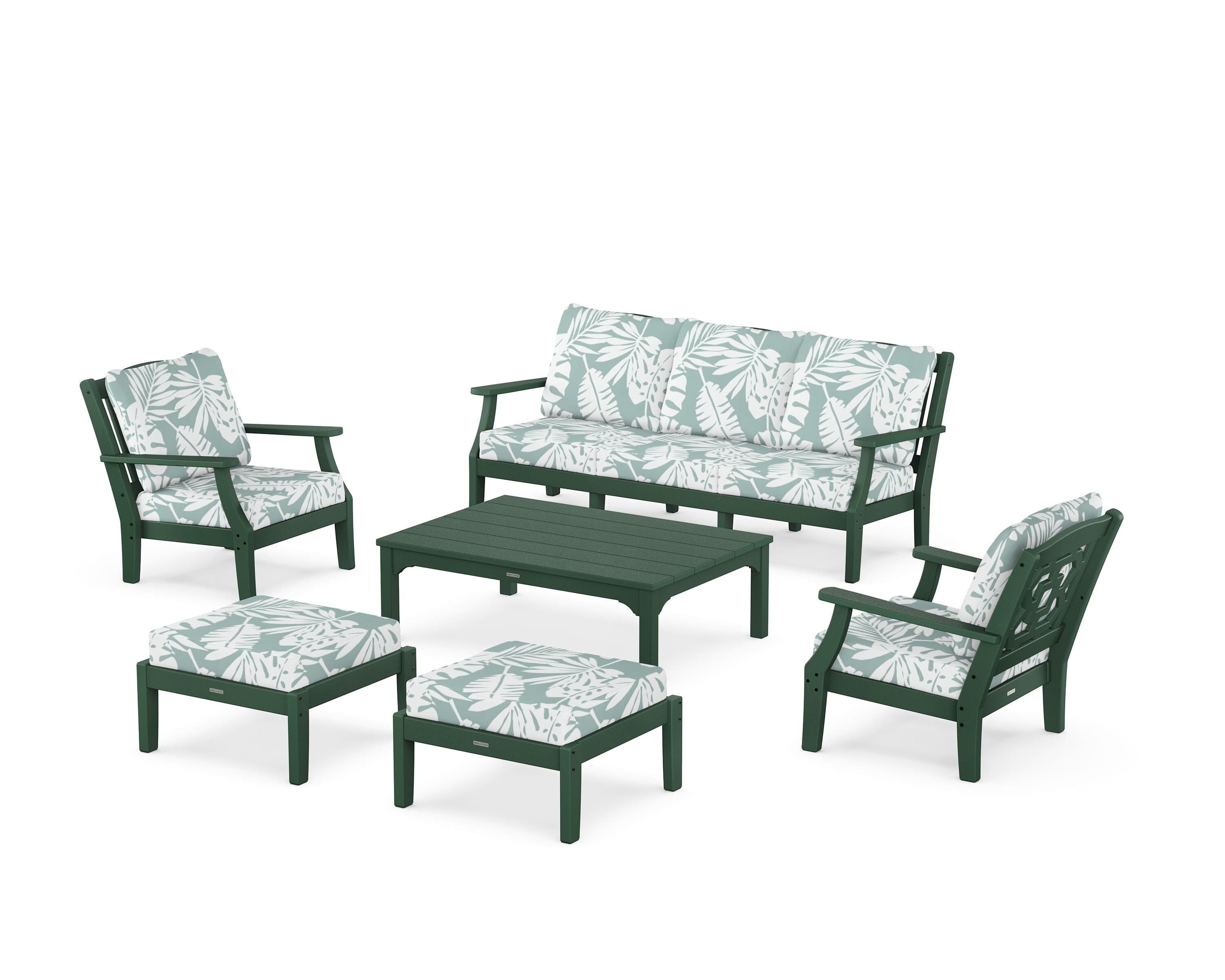 Martha Stewart by POLYWOOD Chinoiserie 6-Piece Lounge Sofa Set in Green / Leaf Glacier Spa