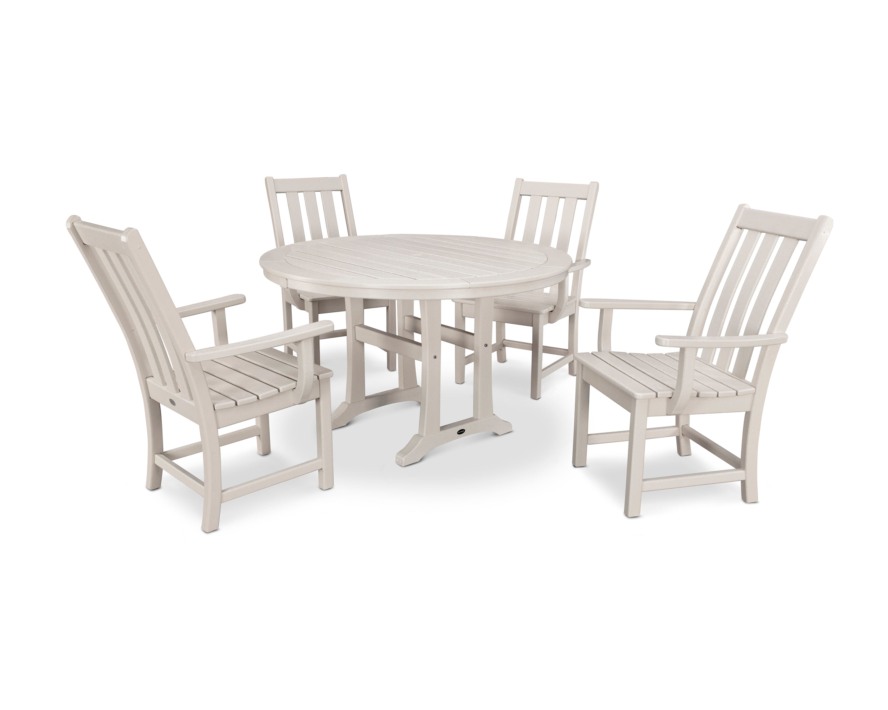 POLYWOOD® Vineyard 5-Piece Round Dining Set with Trestle Legs in Sand