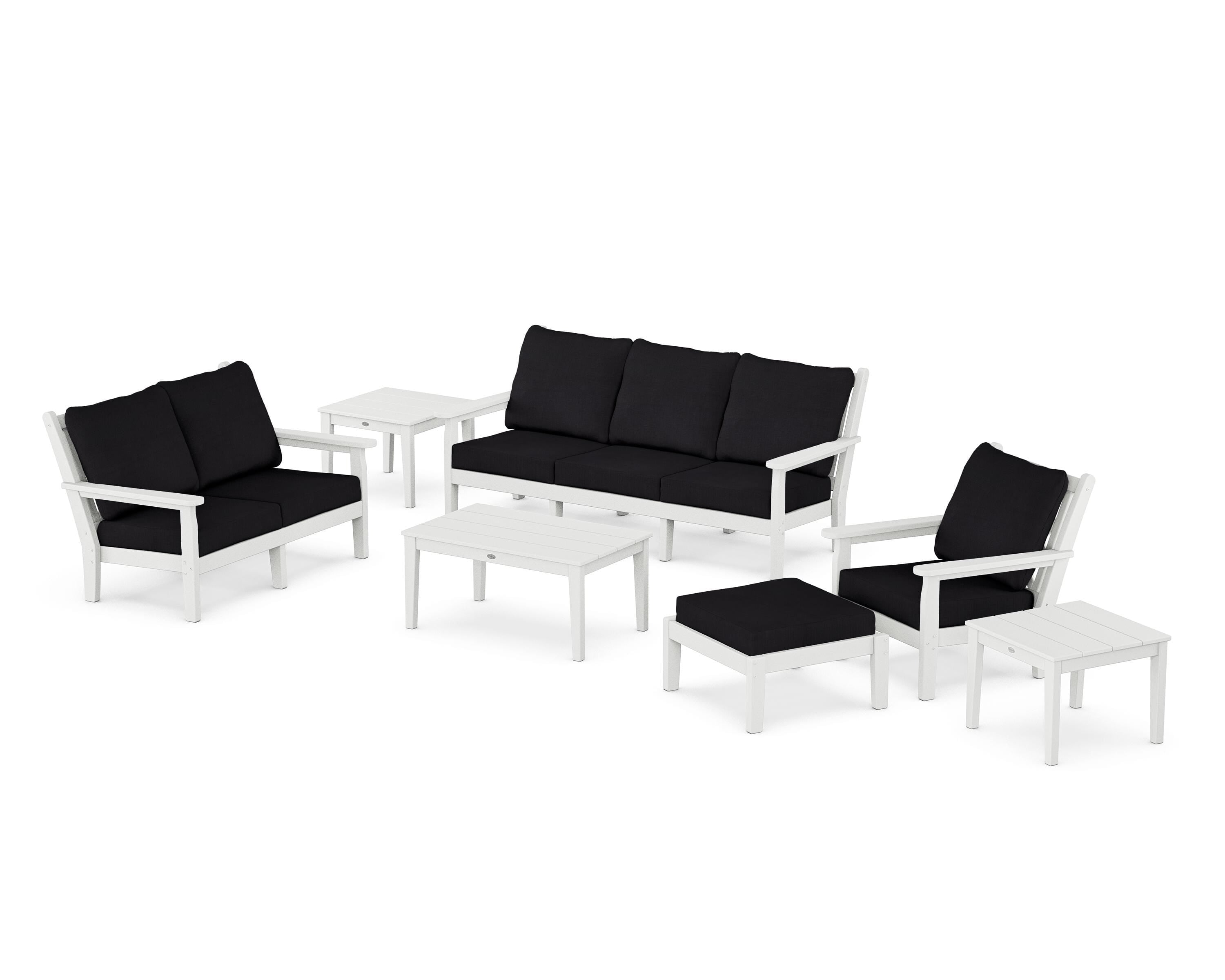 POLYWOOD Chippendale 7-Piece Deep Seating Set in White / Midnight Linen