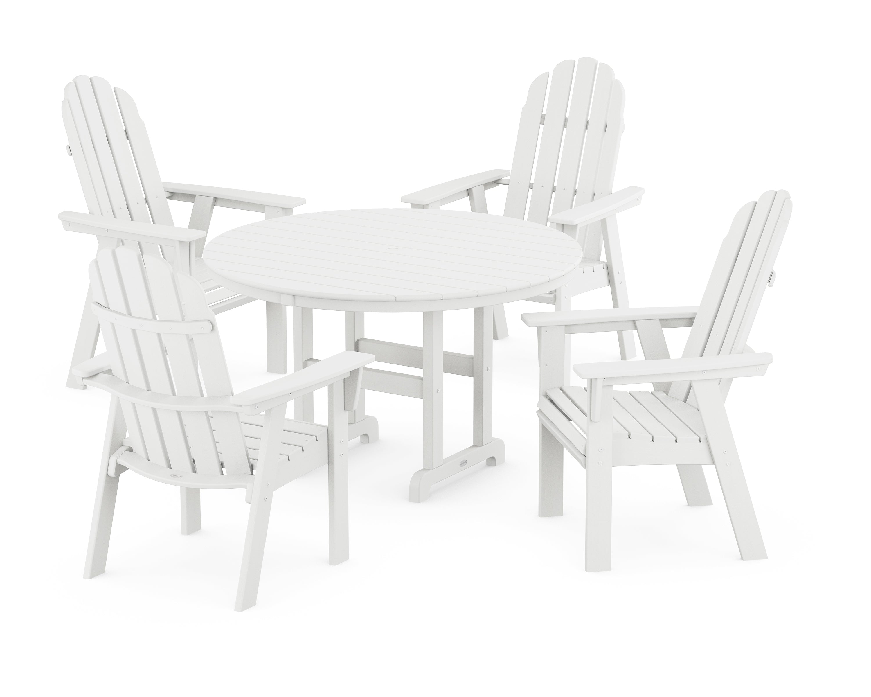 POLYWOOD® Vineyard Curveback Adirondack 5-Piece Round Farmhouse Dining Set in Vintage White