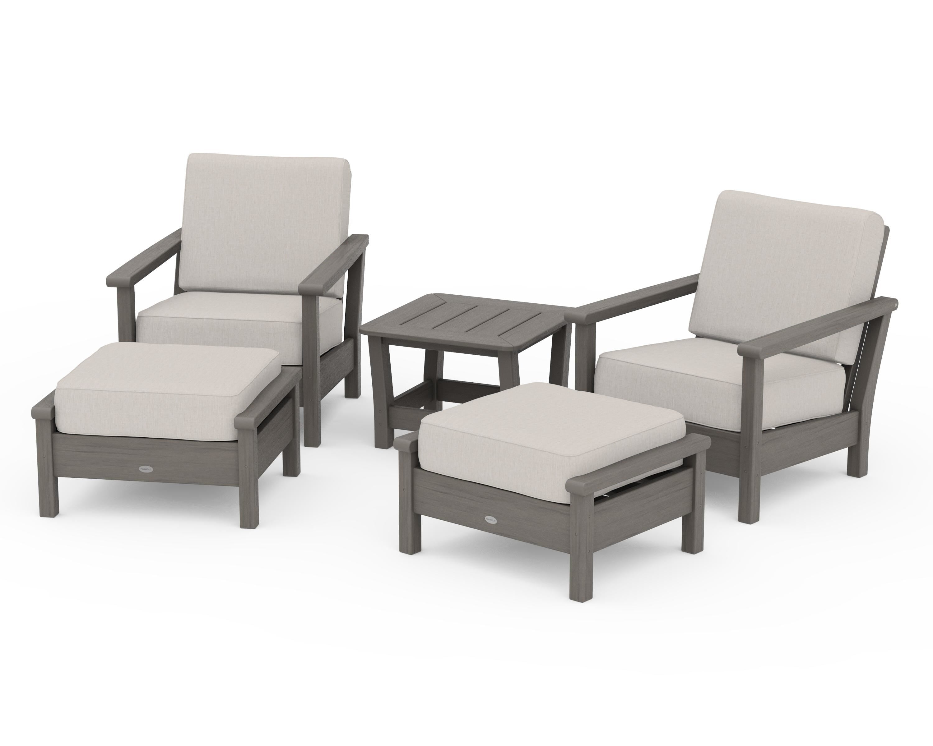 POLYWOOD Harbour 5-Piece Deep Seating Chair Set in Driftwood / Cast Ash