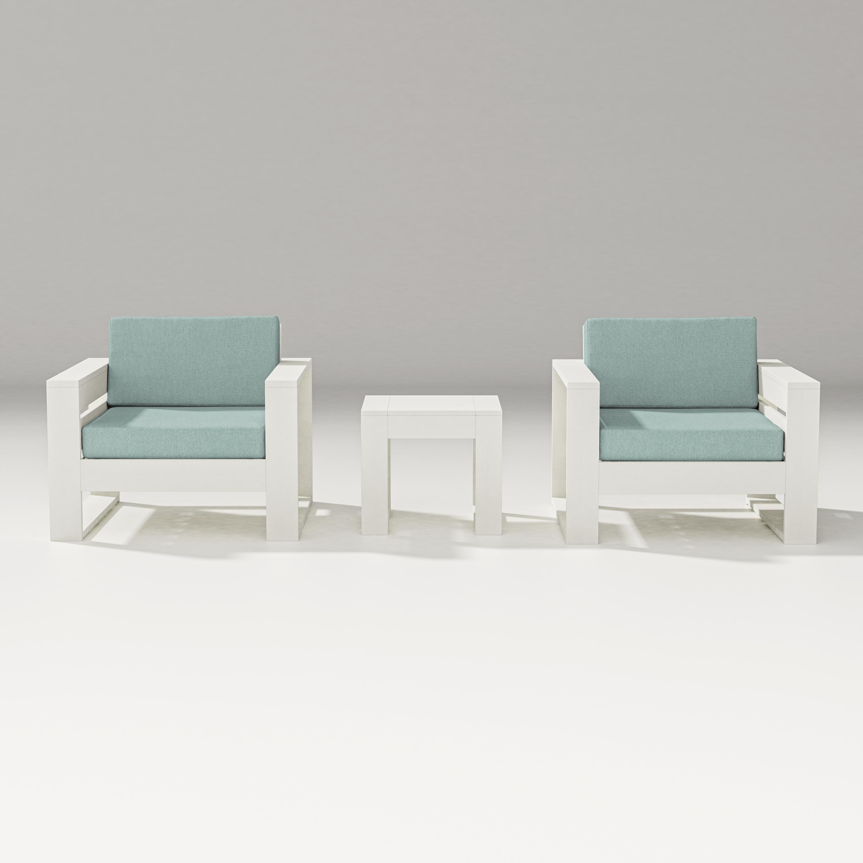 PW Designer Series Latitude 3-Piece Lounge Chair Set in Vintage White / Glacier Spa