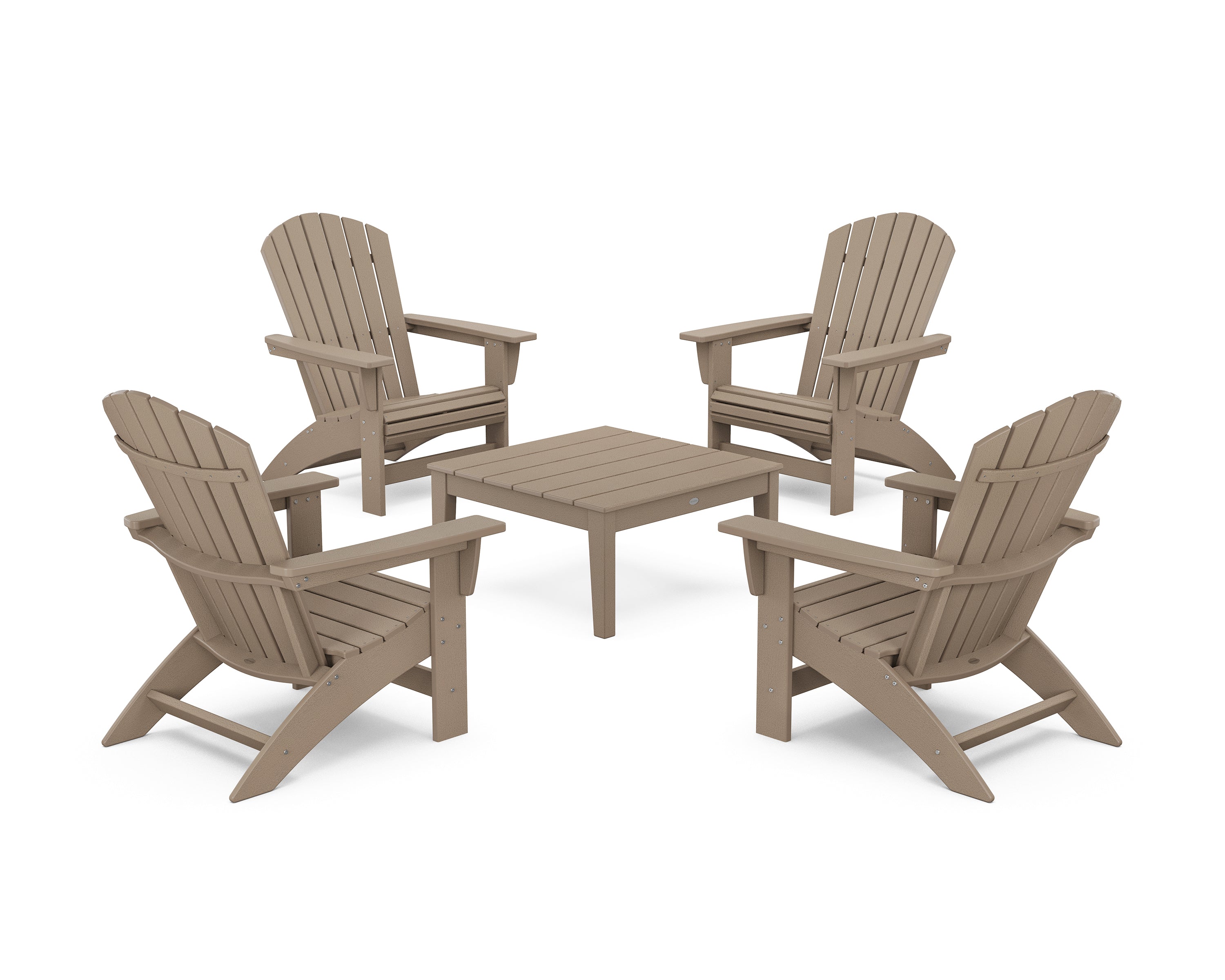 POLYWOOD 5-Piece Nautical Grand Adirondack Chair Conversation Group in Vintage Sahara