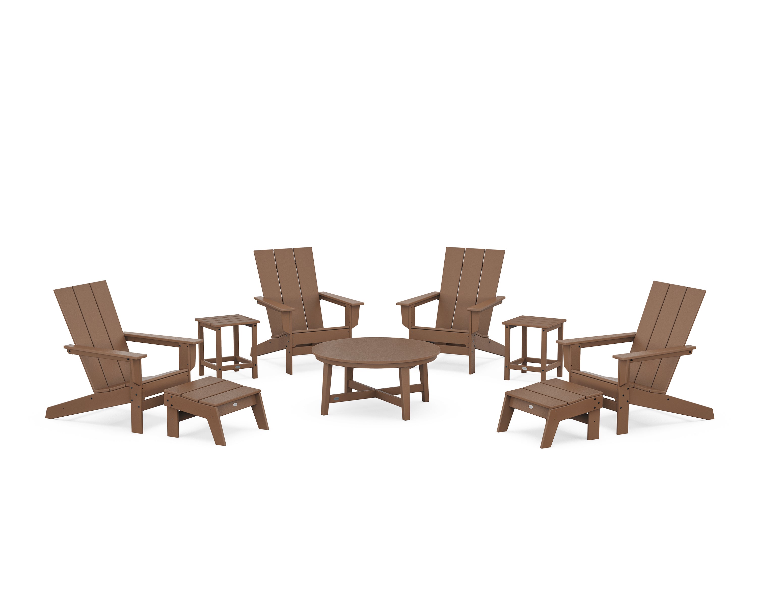 POLYWOOD® Modern Studio Adirondack 9-Piece Conversation Set in Teak