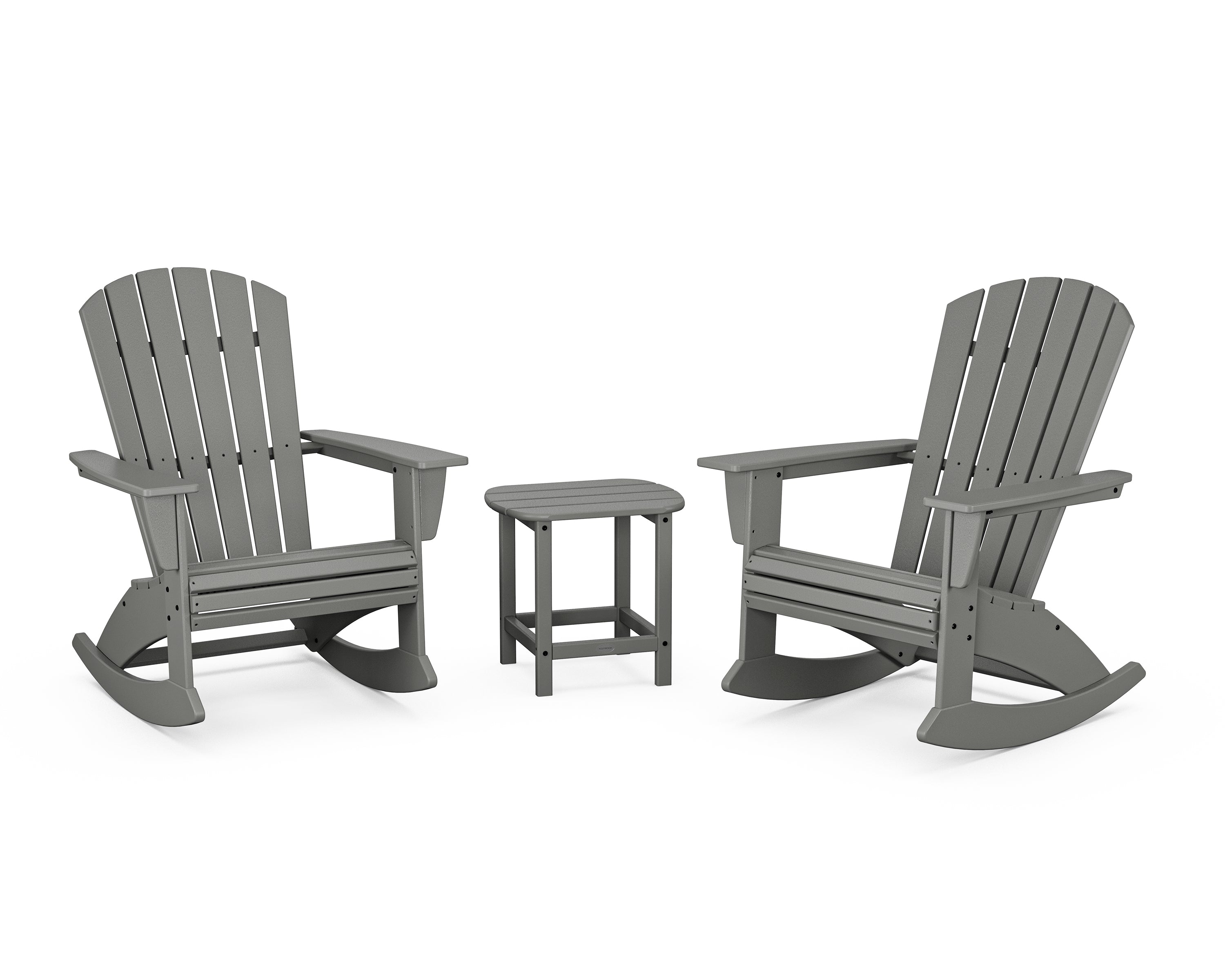 POLYWOOD Nautical Curveback 3-Piece Adirondack Rocking Chair Set in Slate Grey