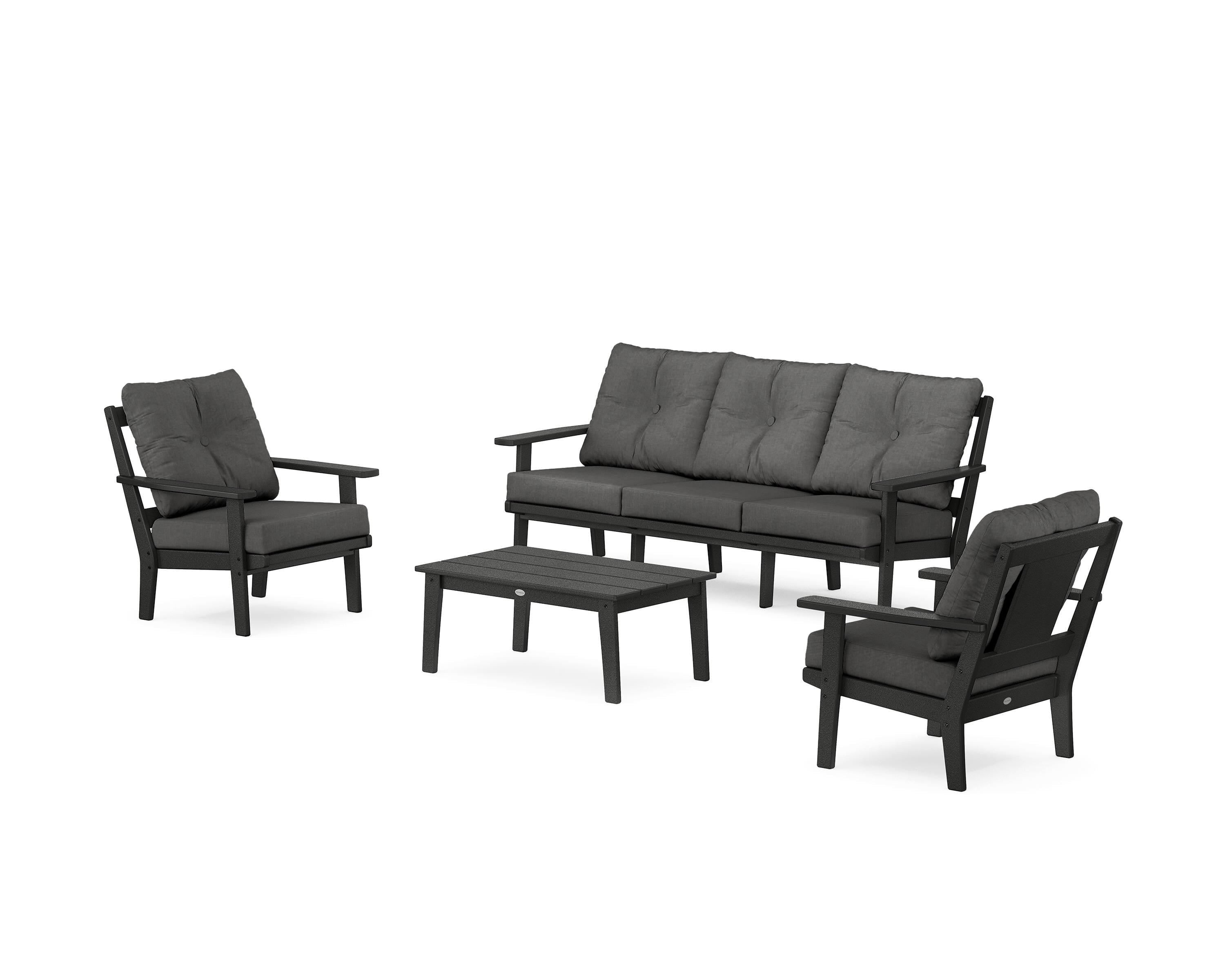 POLYWOOD Prairie 4-Piece Deep Seating Set with Sofa in Black / Spectrum Carbon