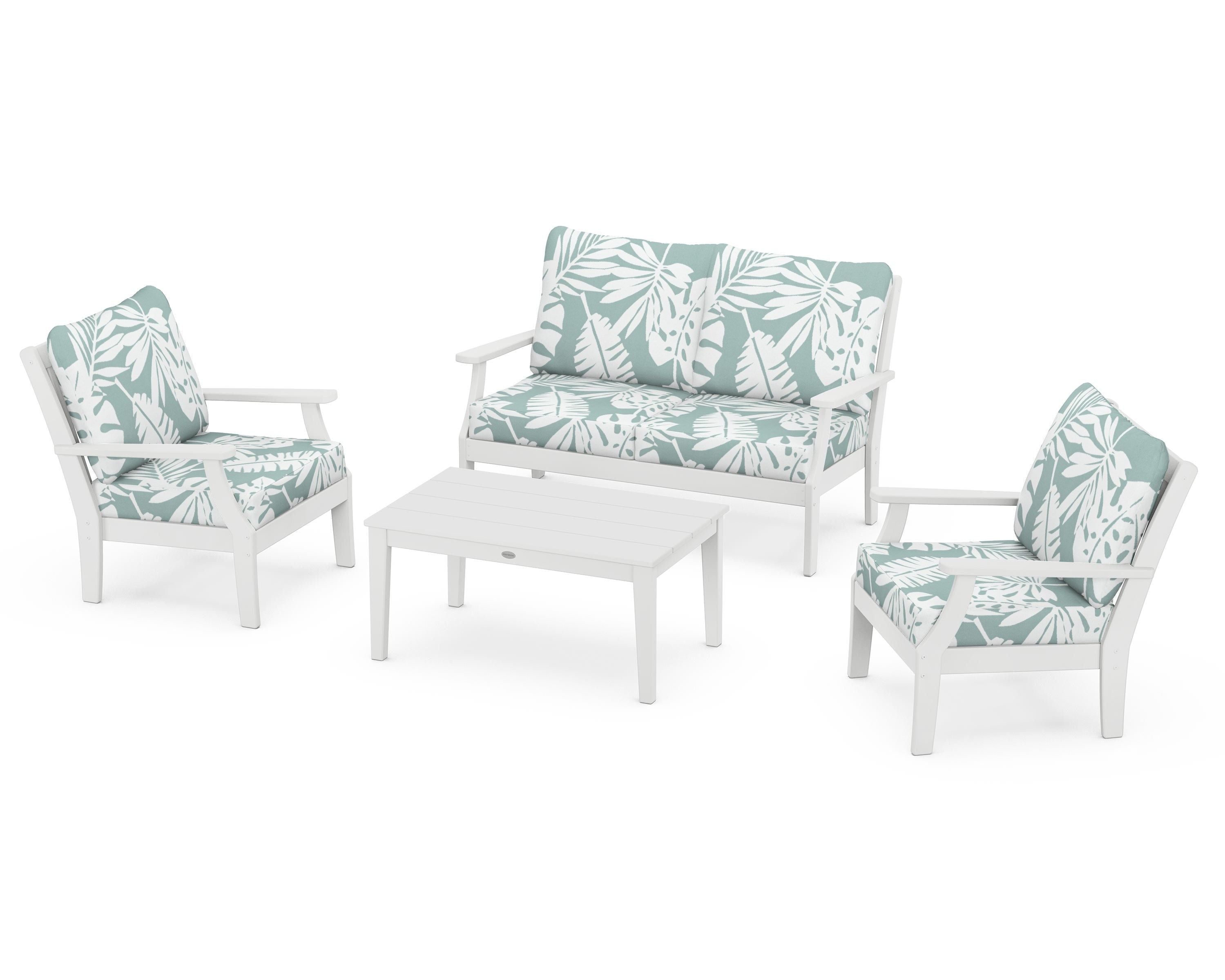 POLYWOOD Braxton 4-Piece Deep Seating Chair Set in White / Leaf Glacier Spa