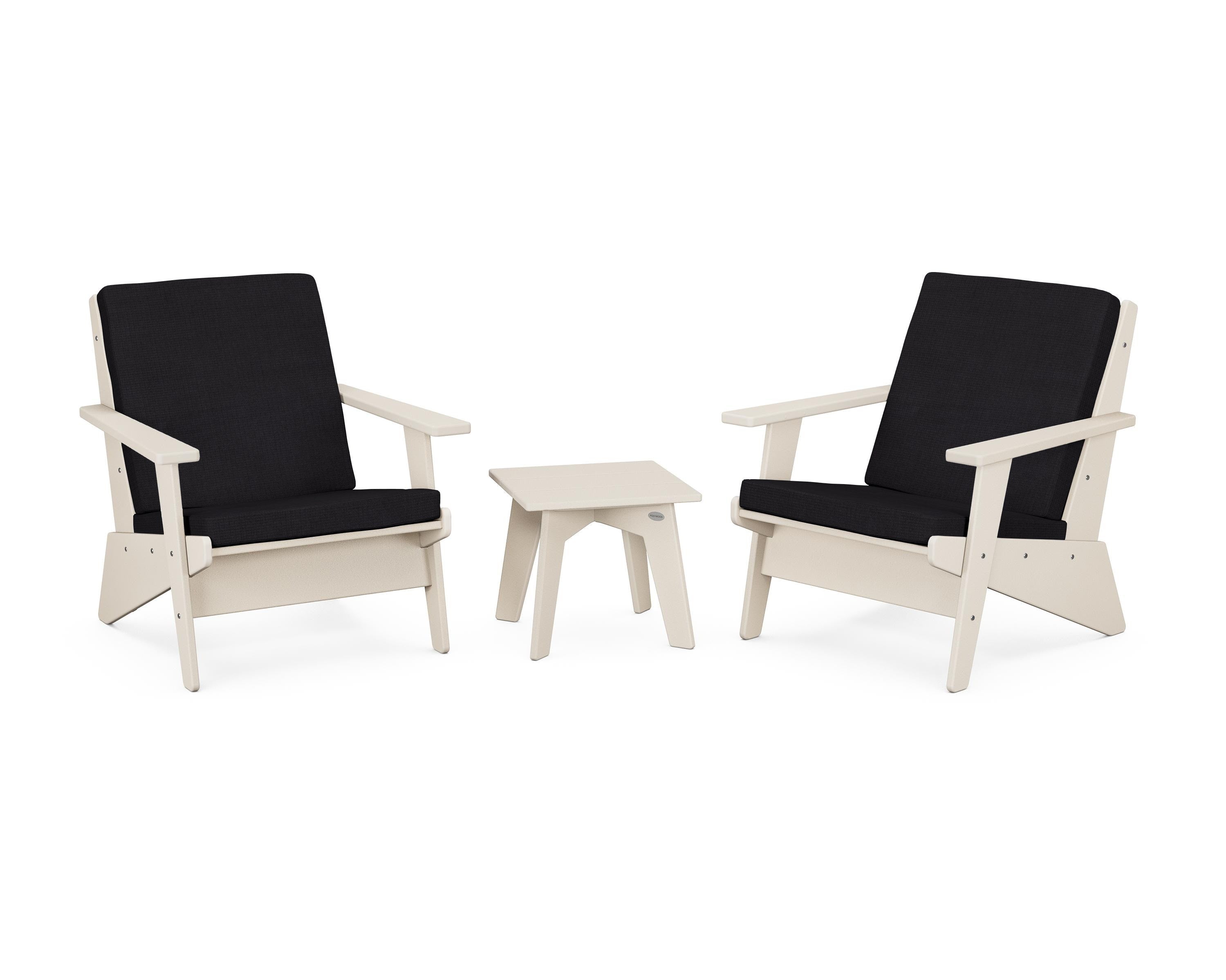 POLYWOOD Riviera Modern Lounge 3-Piece Set in Sand / Midnight Linen
