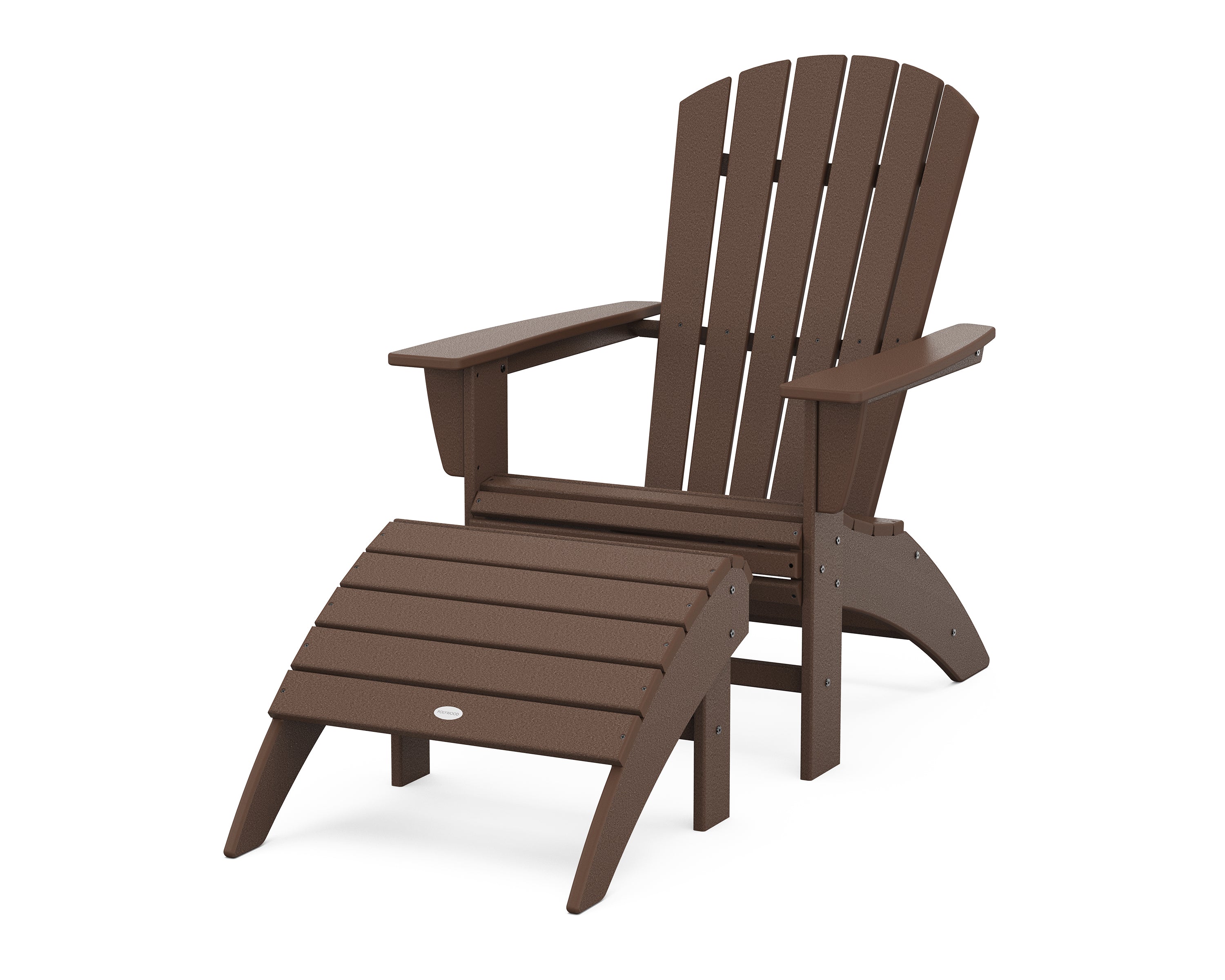 POLYWOOD Nautical Curveback Adirondack Chair 2-Piece Set with Ottoman in Mahogany