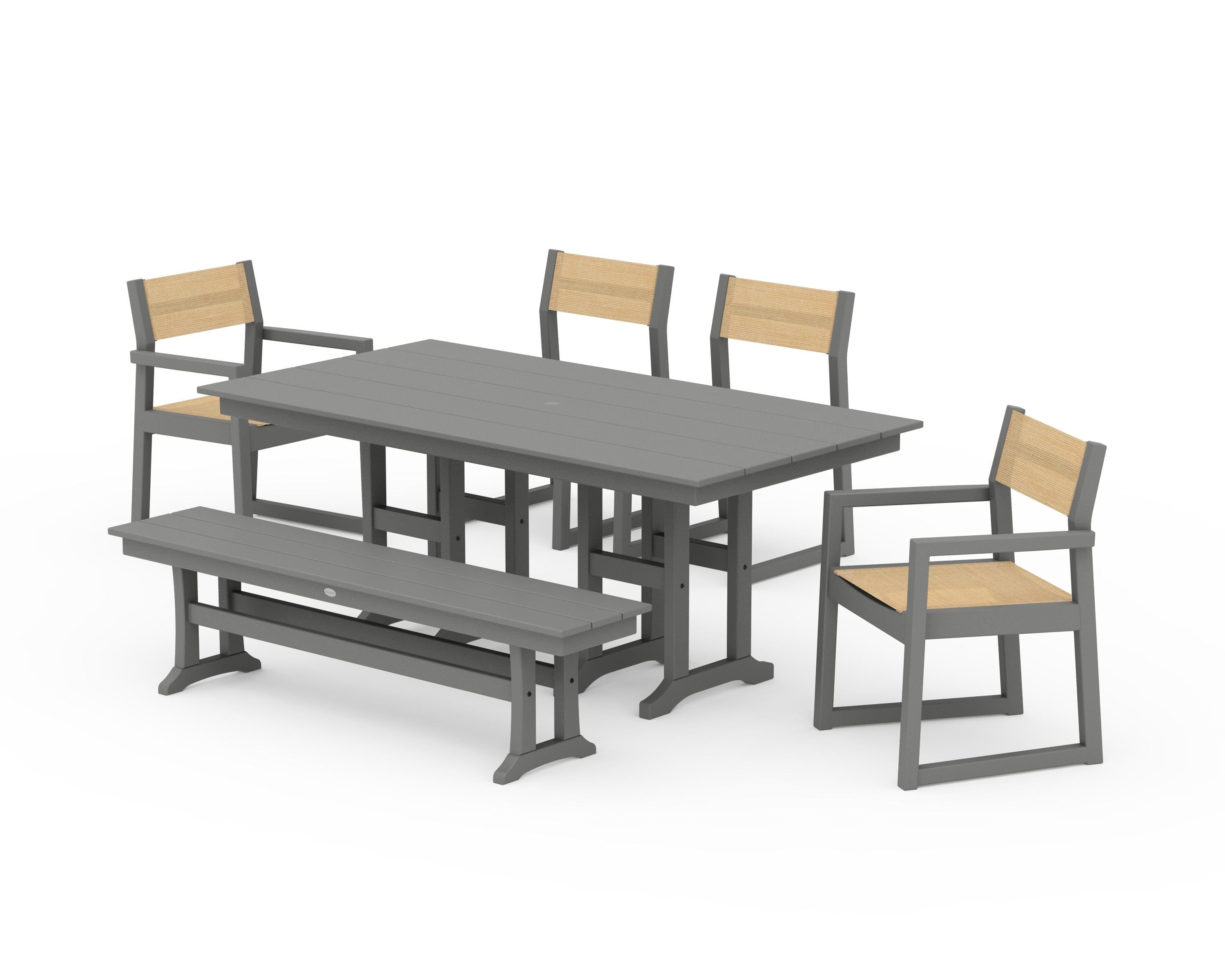 POLYWOOD EDGE Sling 6-Piece Farmhouse Dining Set in Slate Grey / Dupioni Apricot Sling