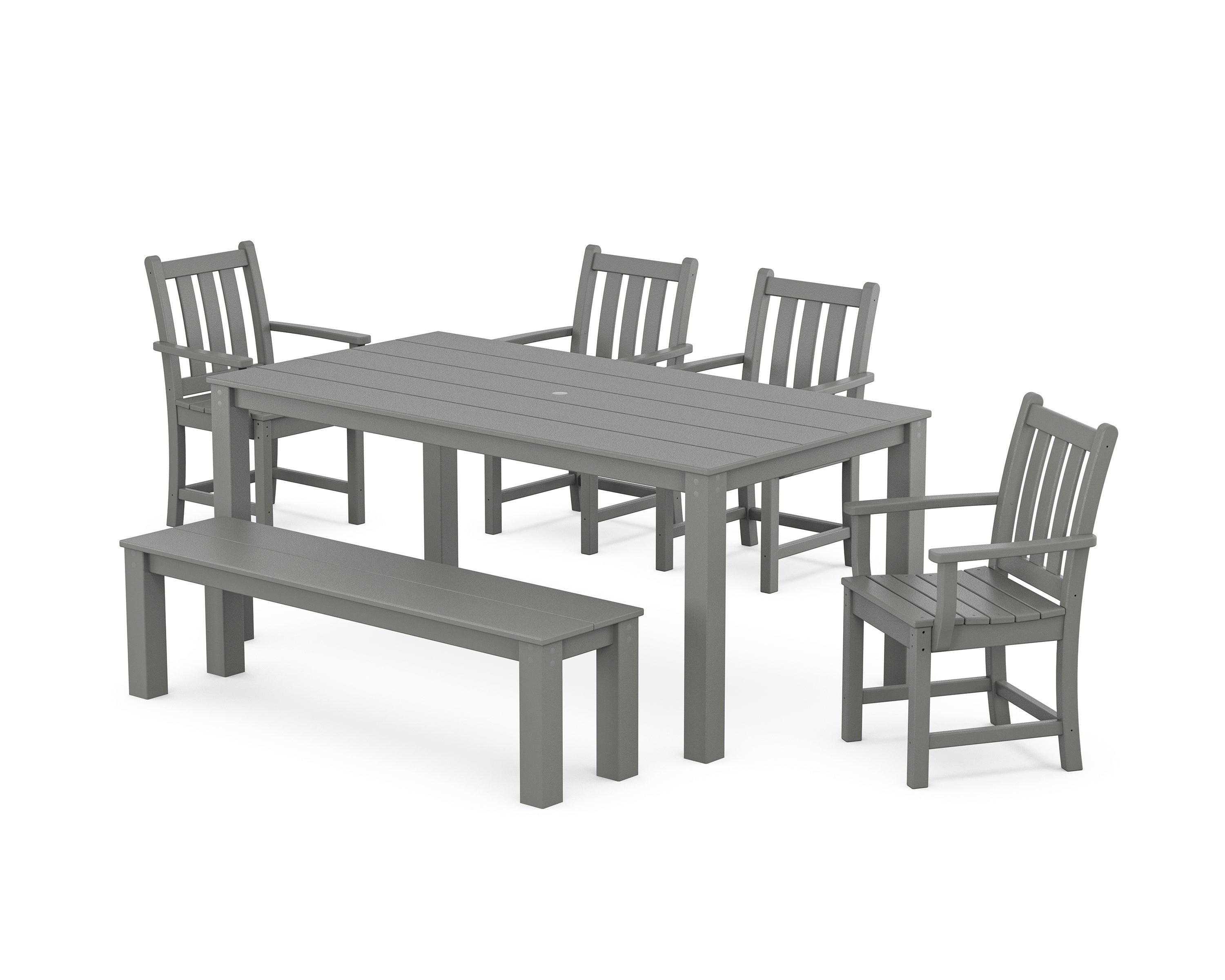 POLYWOOD Traditional Garden 6-Piece Parsons Dining Set with Bench in Slate Grey