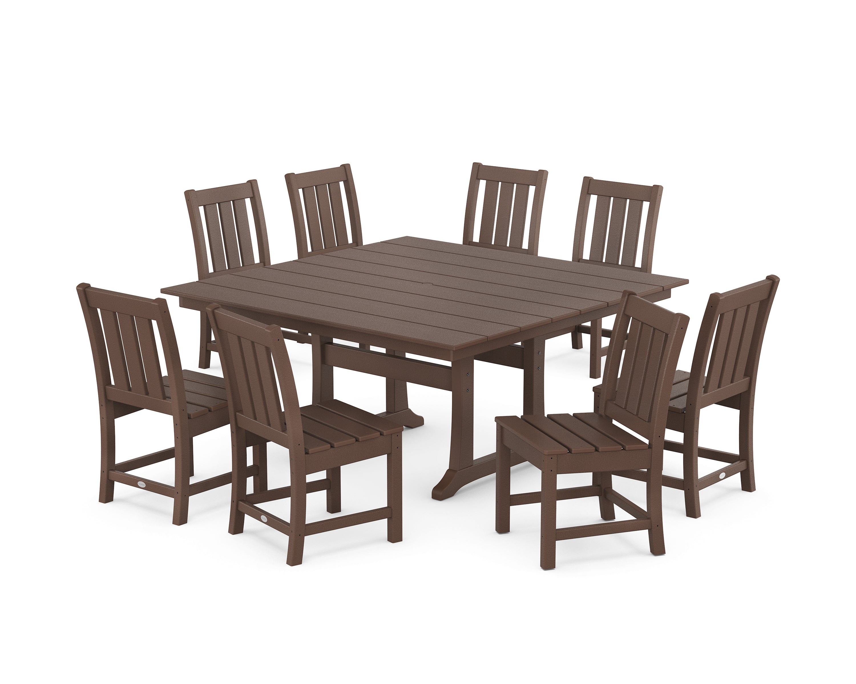 POLYWOOD Oxford Side Chair 9-Piece Square Farmhouse Dining Set with Trestle Legs in Mahogany