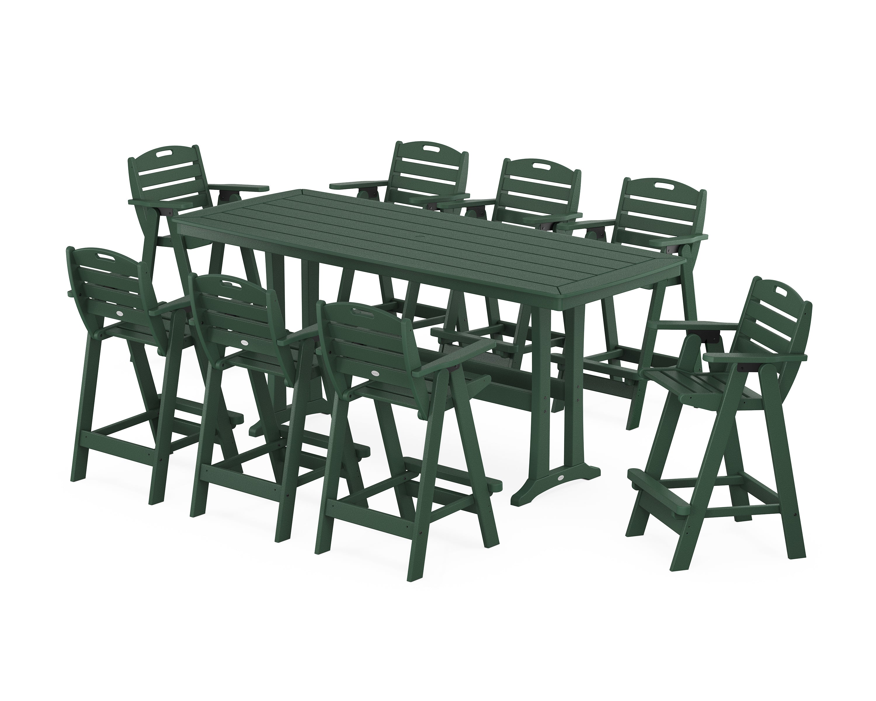 POLYWOOD Nautical 9-Piece Bar Set with Trestle Legs in Green