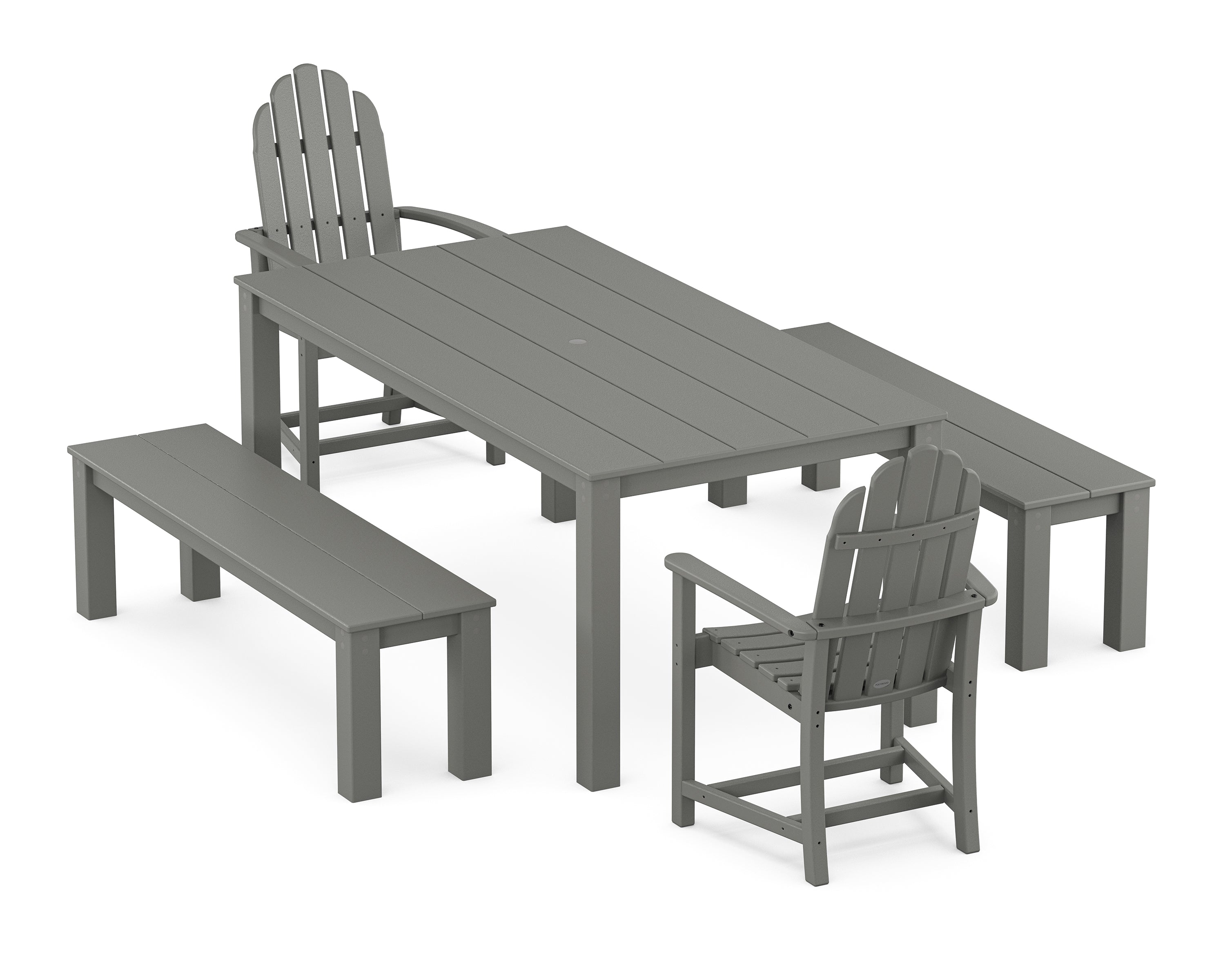 POLYWOOD Classic Adirondack 5-Piece Parsons Dining Set with Benches in Slate Grey