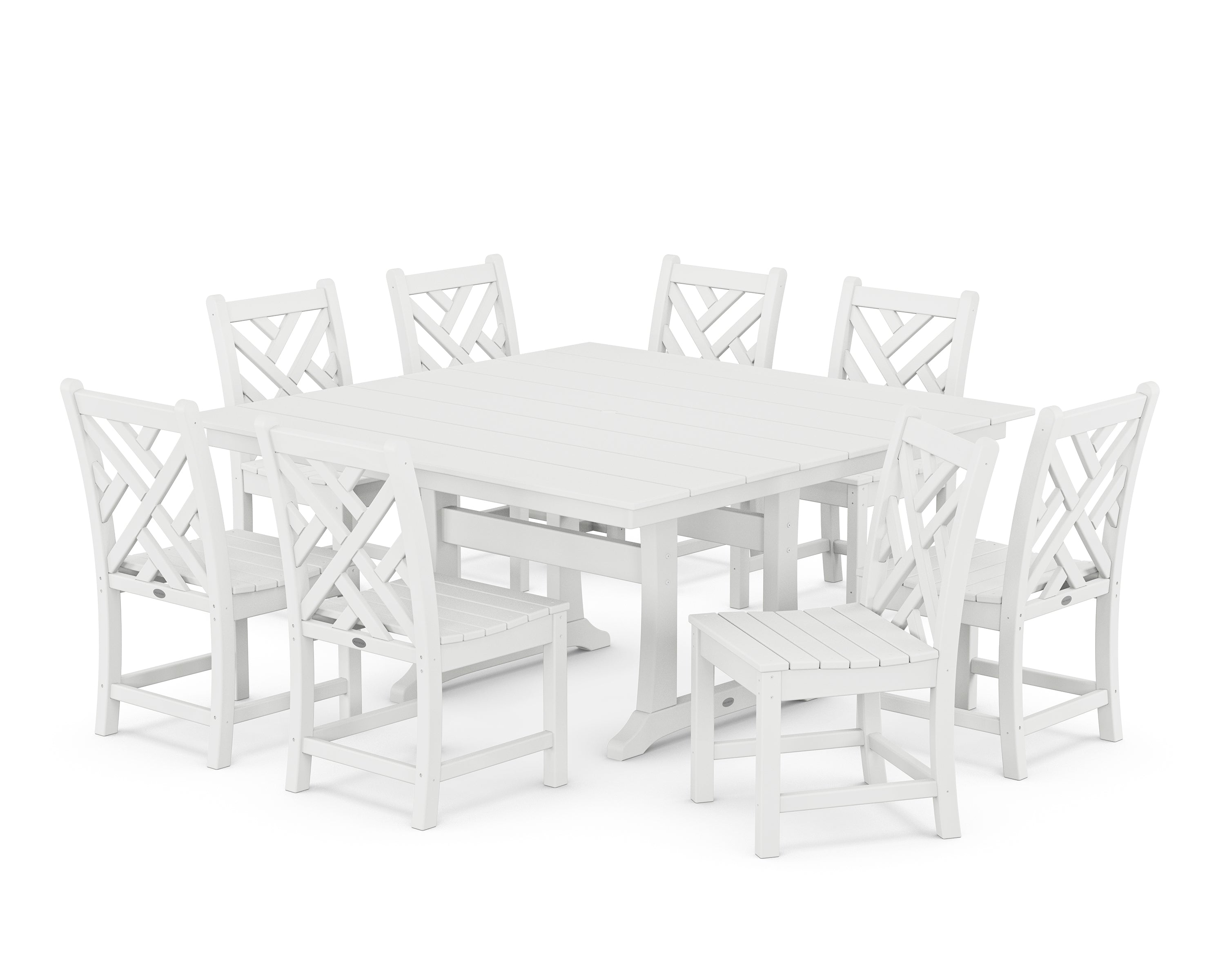 POLYWOOD Chippendale 9-Piece Farmhouse Trestle Dining Set in White