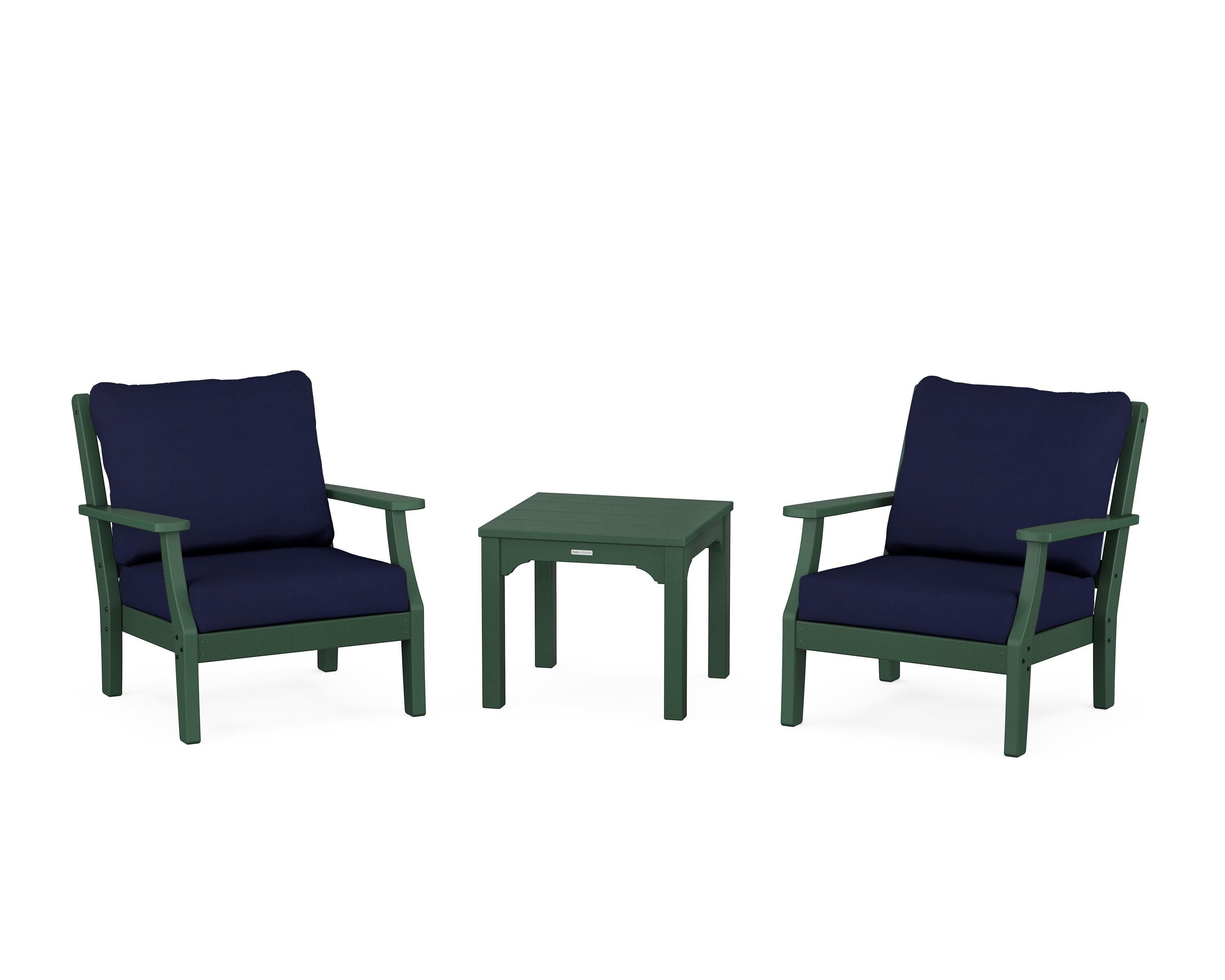 Martha Stewart by POLYWOOD Chinoiserie 3-Piece Deep Seating Set in Green / Navy