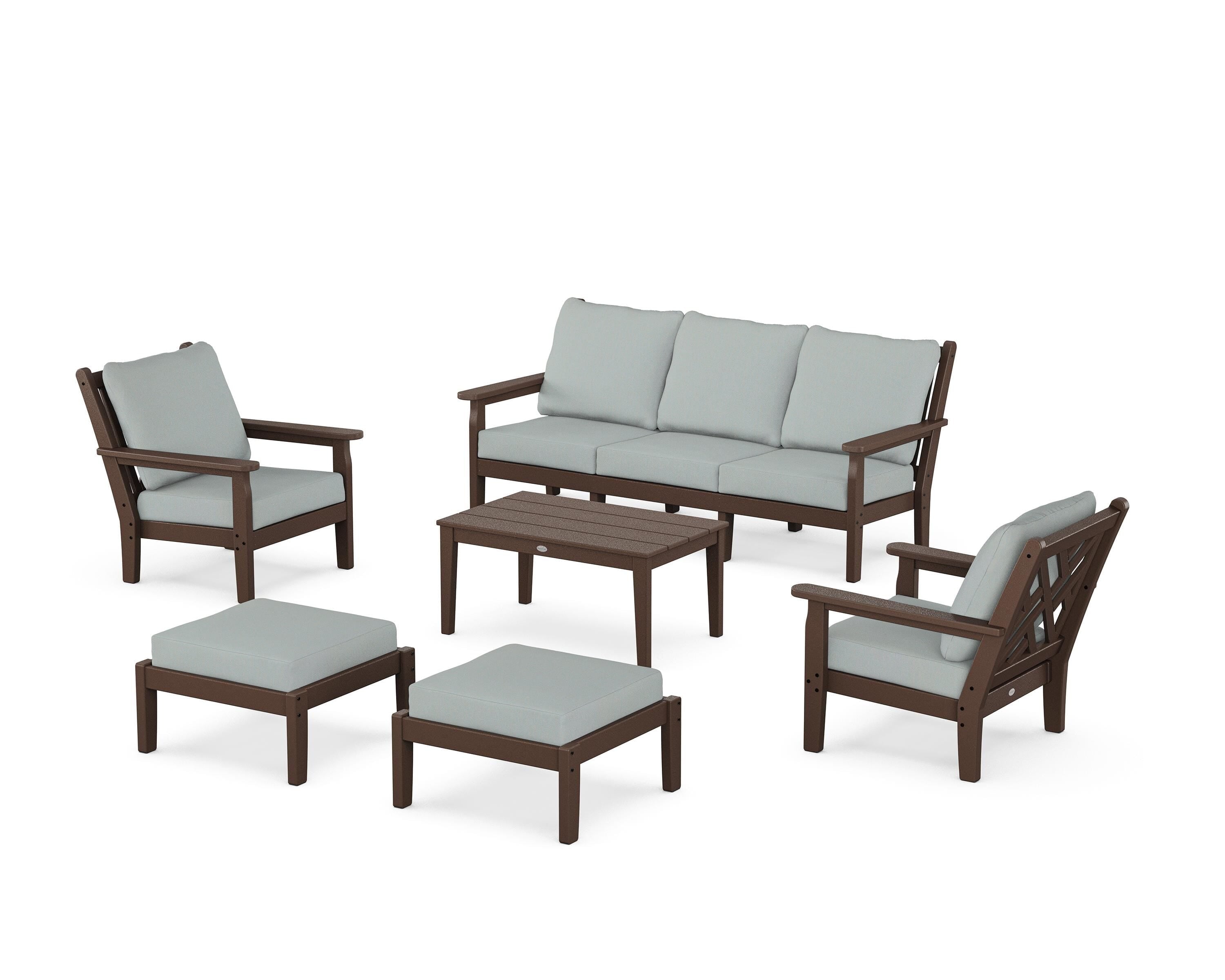 POLYWOOD Chippendale 6-Piece Lounge Sofa Set in Mahogany / Spa
