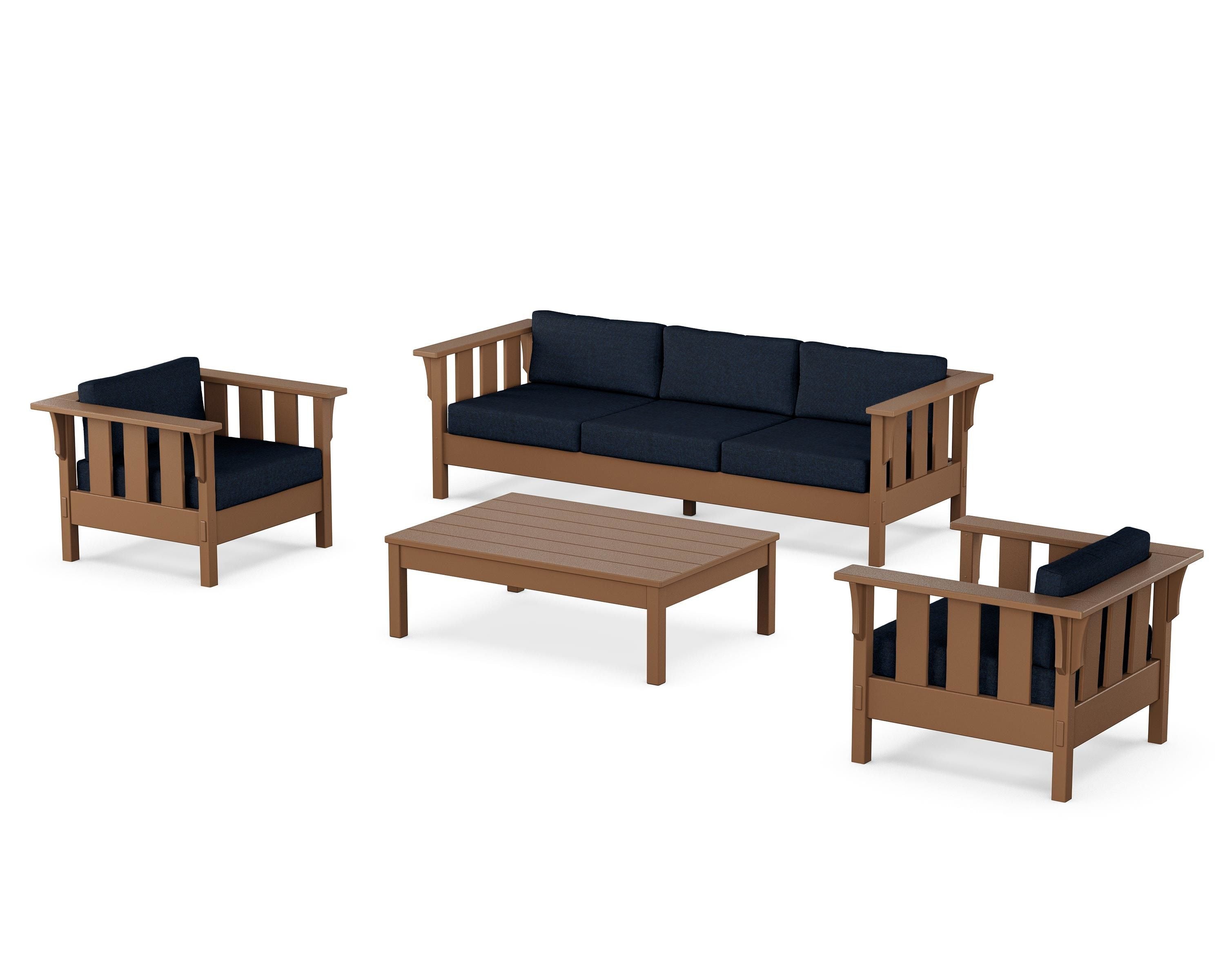 Martha Stewart by POLYWOOD Acadia 4-Piece Deep Seating Set with Sofa in Teak / Marine Indigo