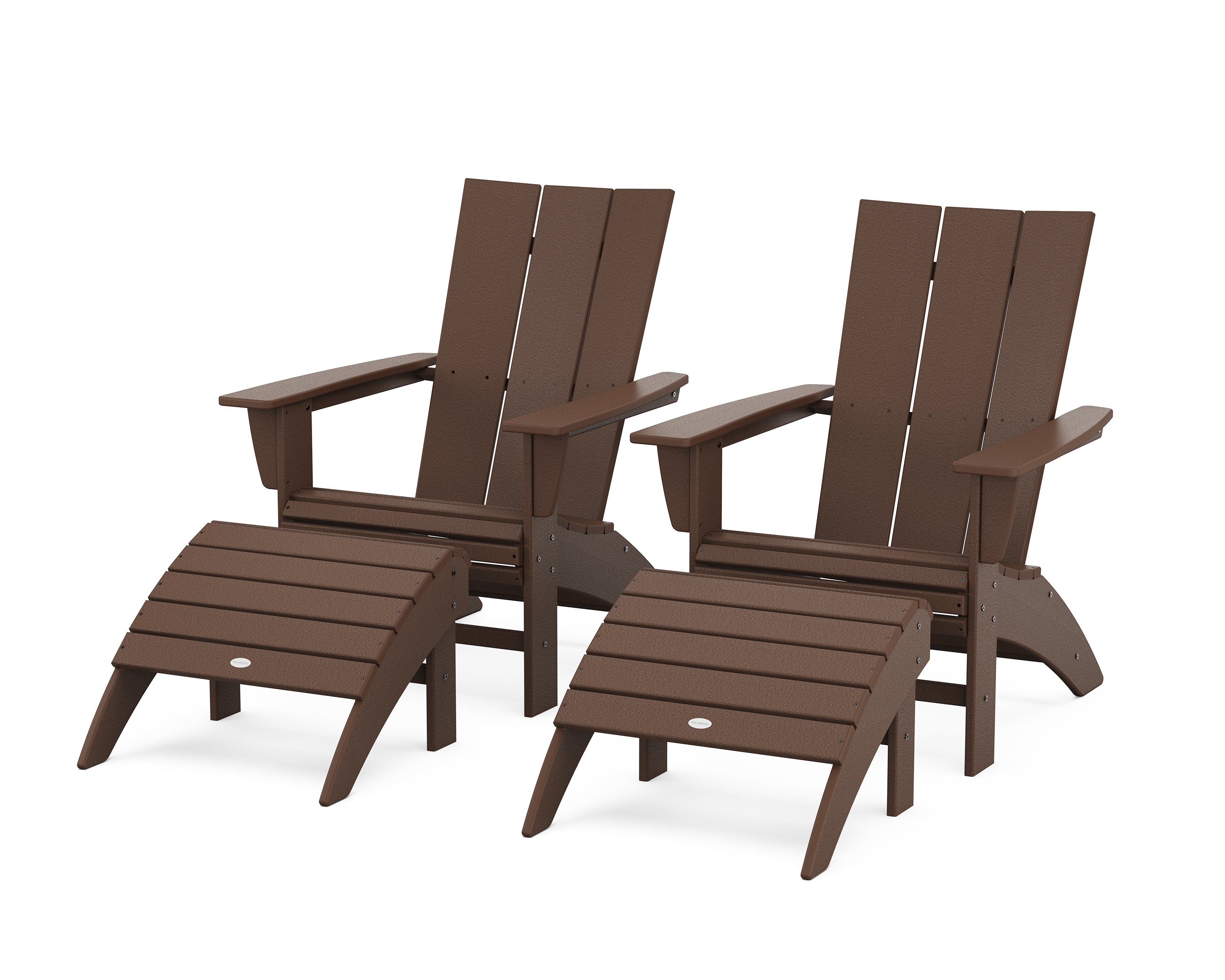 POLYWOOD® Modern Curveback Adirondack Chair 4-Piece Set with Ottomans in Mahogany
