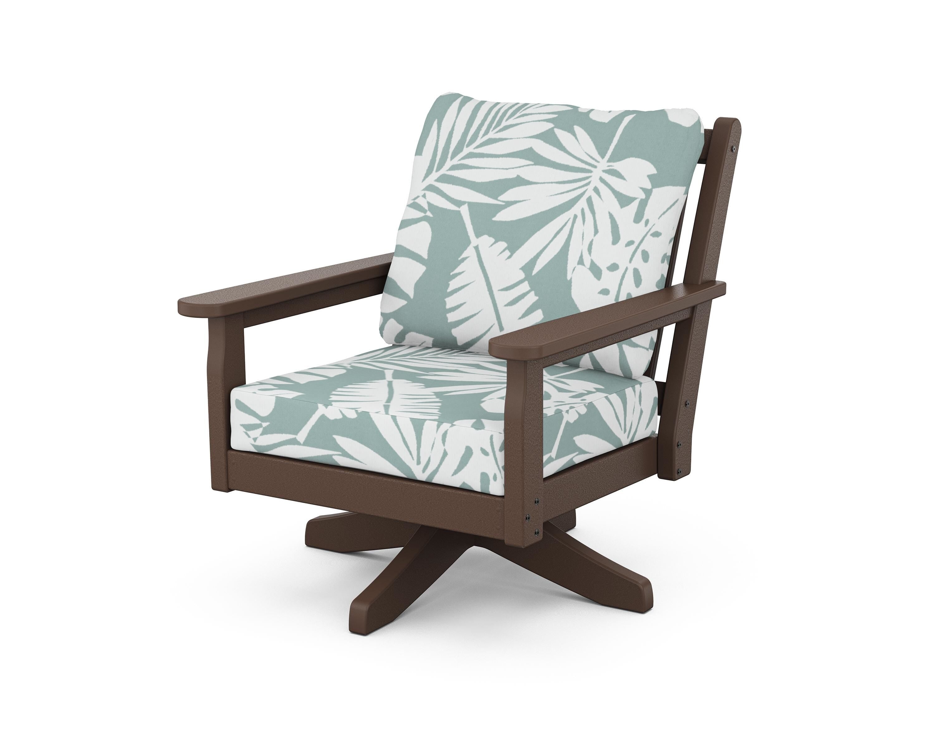 POLYWOOD Chippendale Deep Seating Swivel Chair in Mahogany / Leaf Glacier Spa