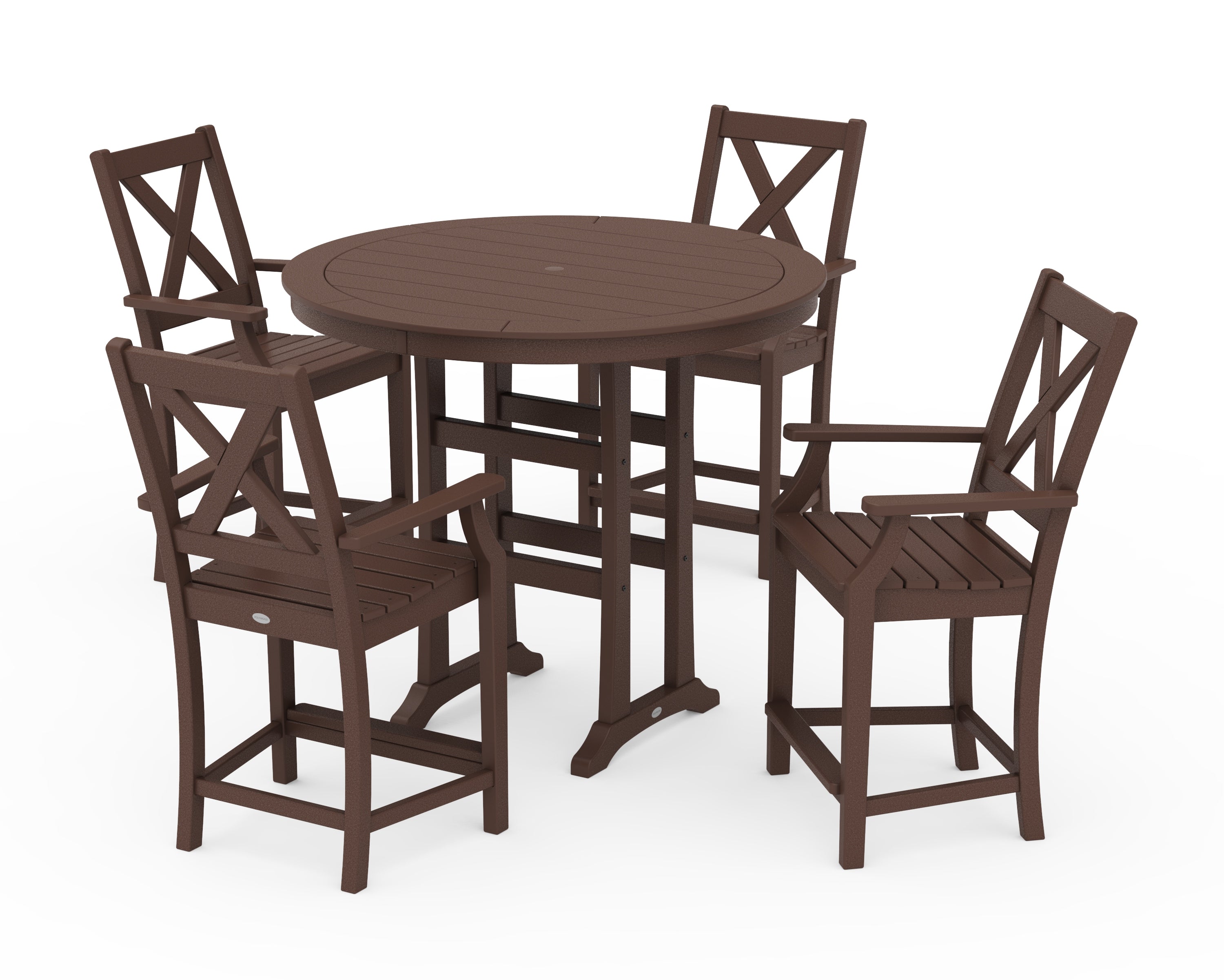 POLYWOOD Braxton 5-Piece Nautical Trestle Arm Chair Counter Set in Mahogany