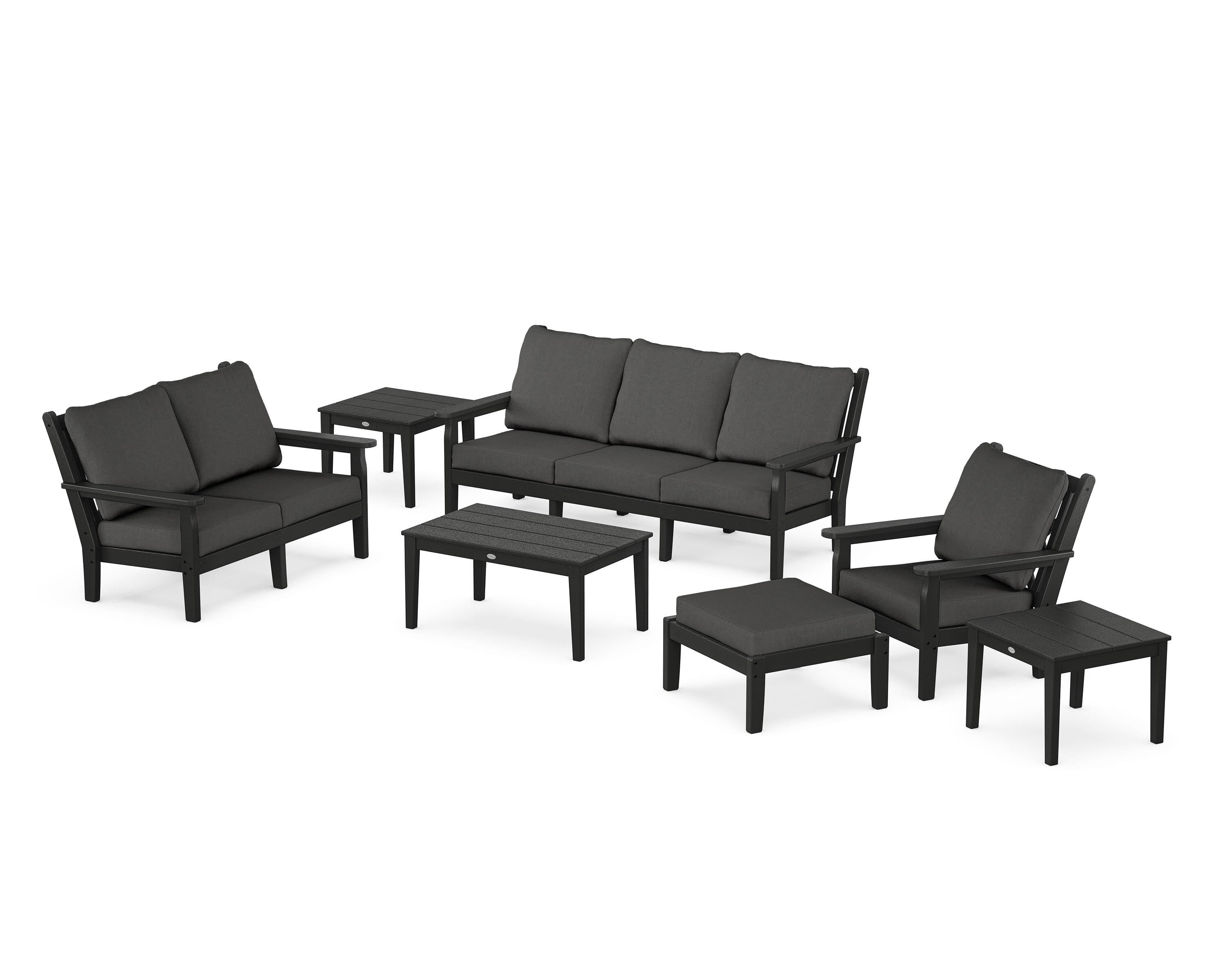 POLYWOOD Chippendale 7-Piece Deep Seating Set in Black / Spectrum Carbon