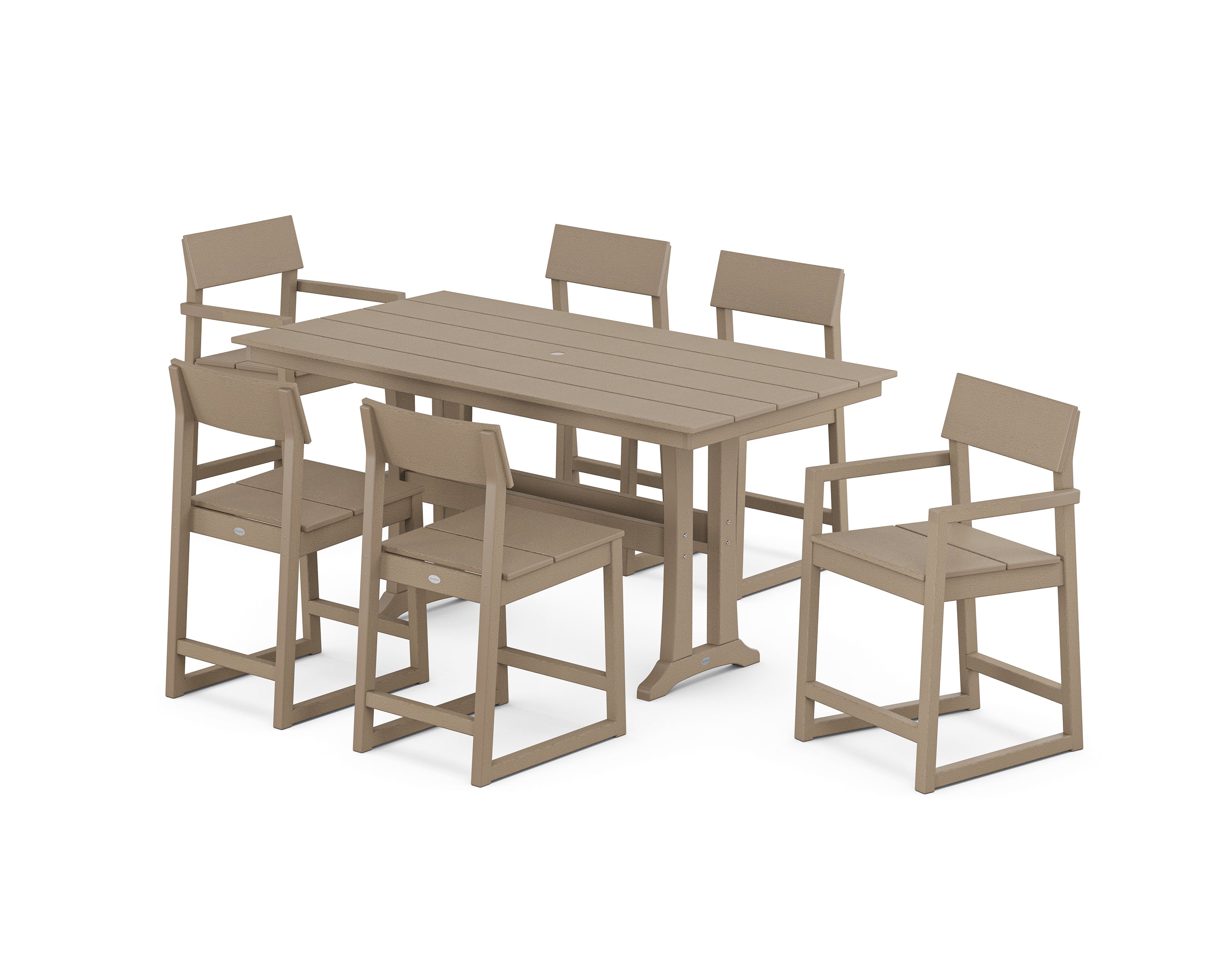 POLYWOOD EDGE 7-Piece Farmhouse Counter Set with Trestle Legs in Vintage Sahara