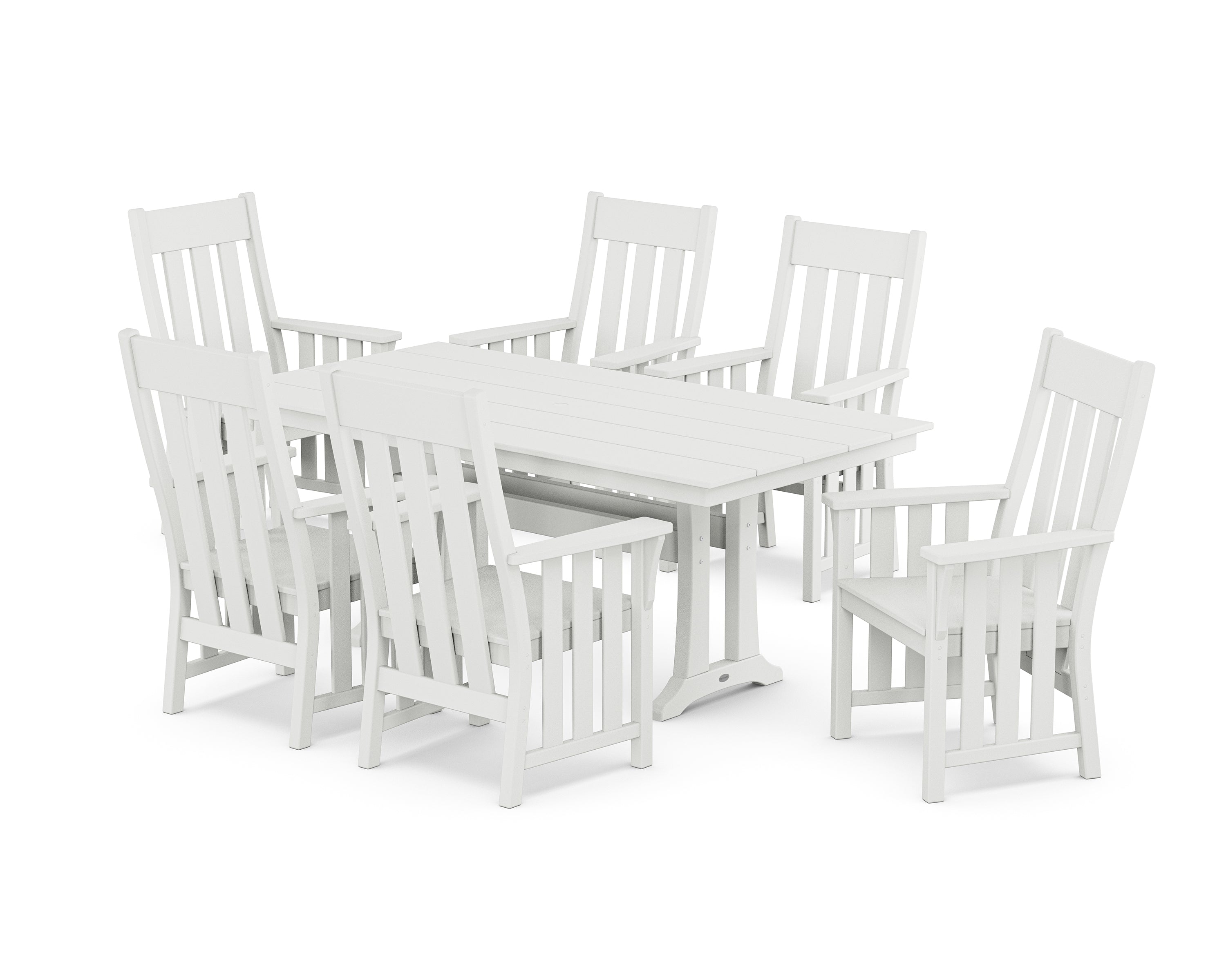 Martha Stewart by POLYWOOD Acadia Arm Chair 7-Piece Farmhouse Dining Set with Trestle Legs in White