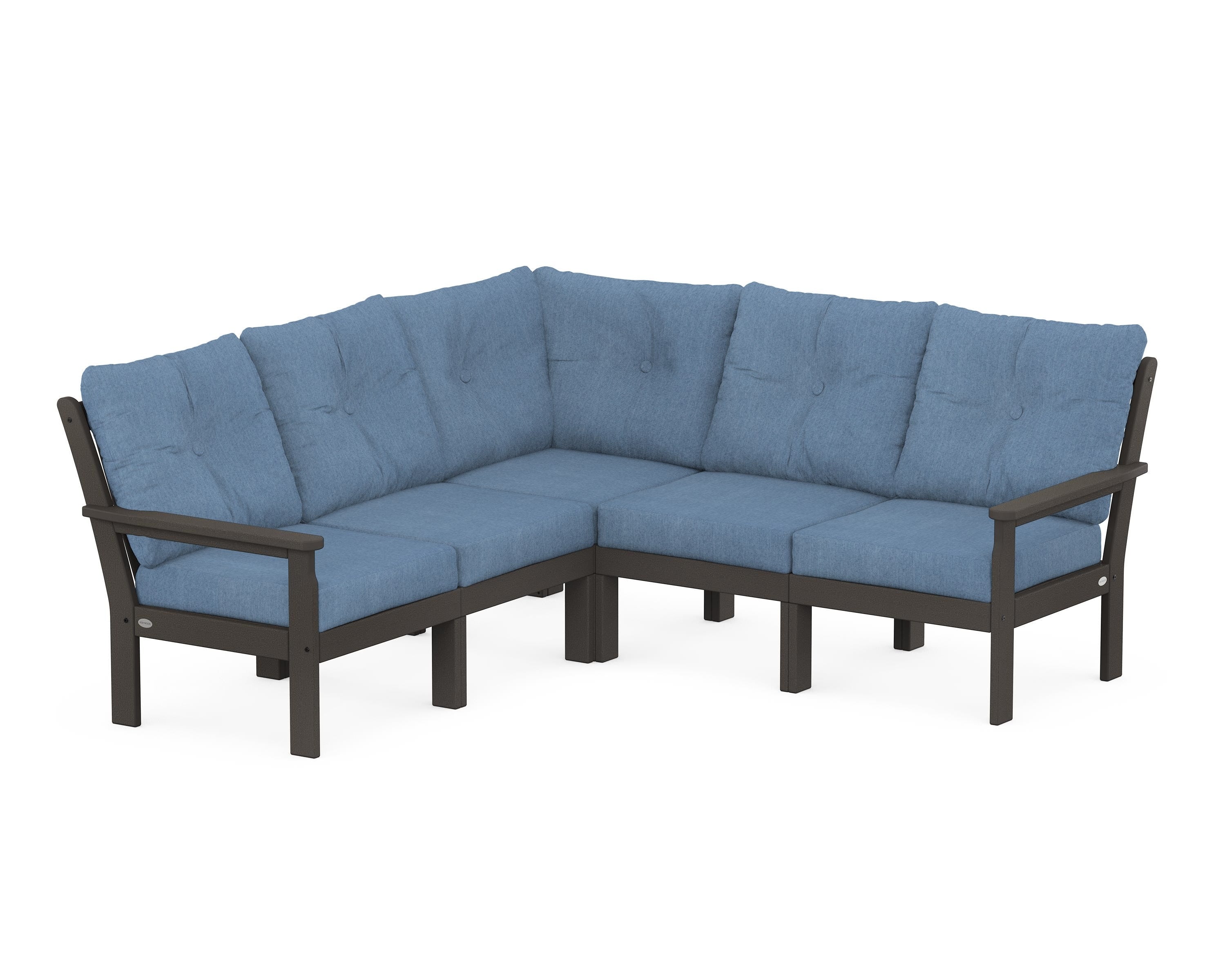 POLYWOOD Vineyard 5-Piece Sectional in Vintage Coffee / Sky Blue