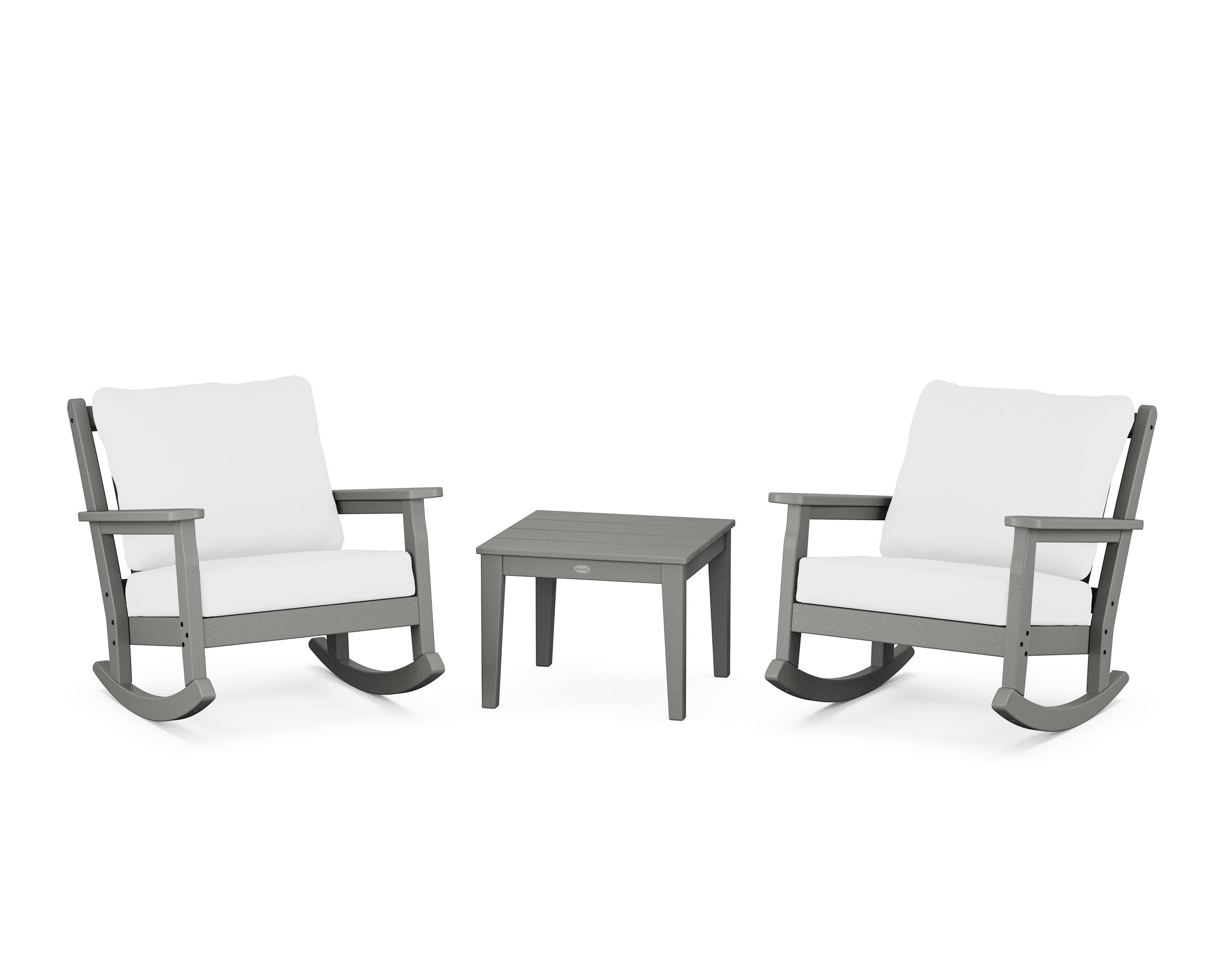 POLYWOOD Chippendale 3-Piece Deep Seating Rocker Set in Slate Grey / Natural