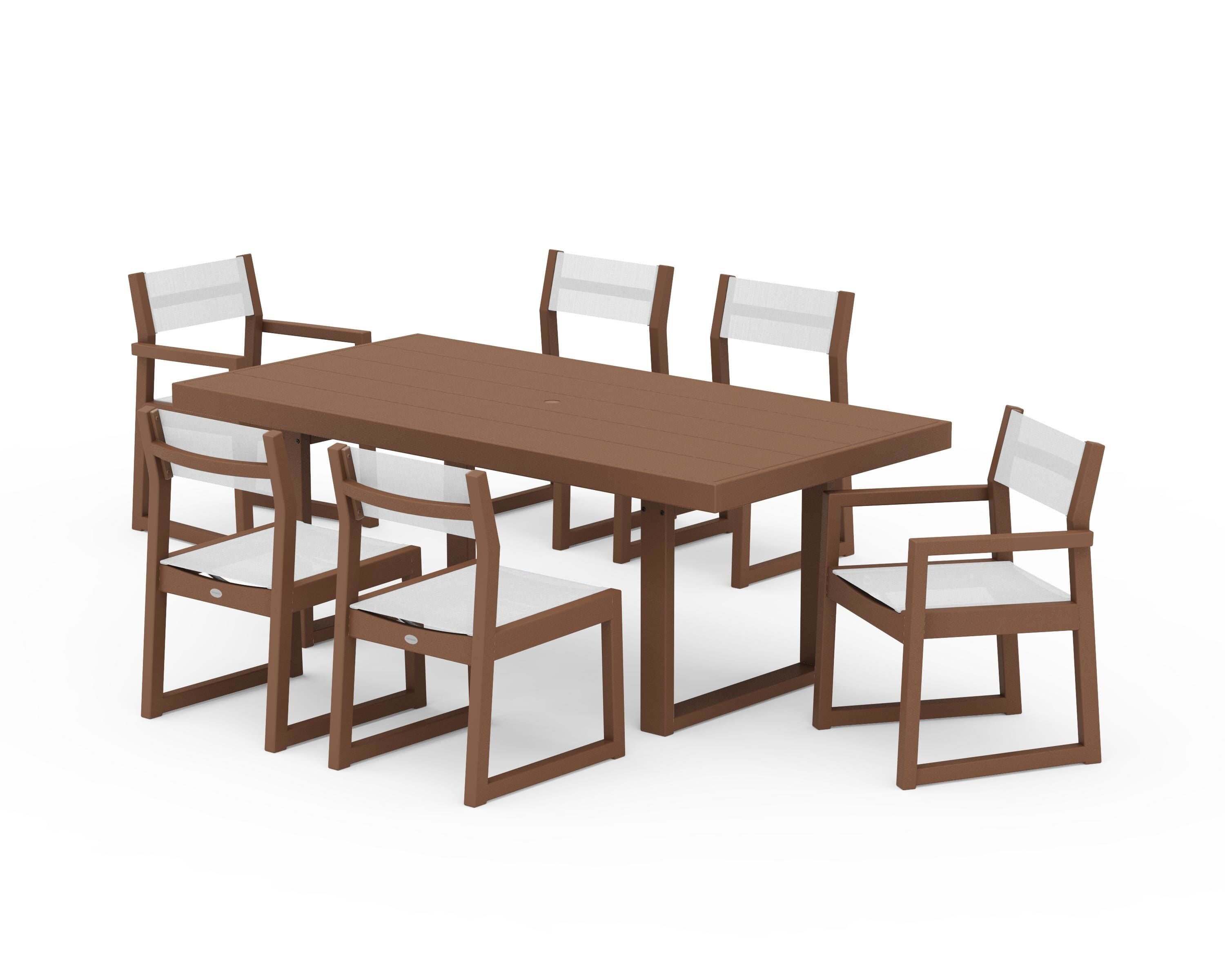POLYWOOD EDGE Sling 7-Piece Dining Set in Teak / White Sling