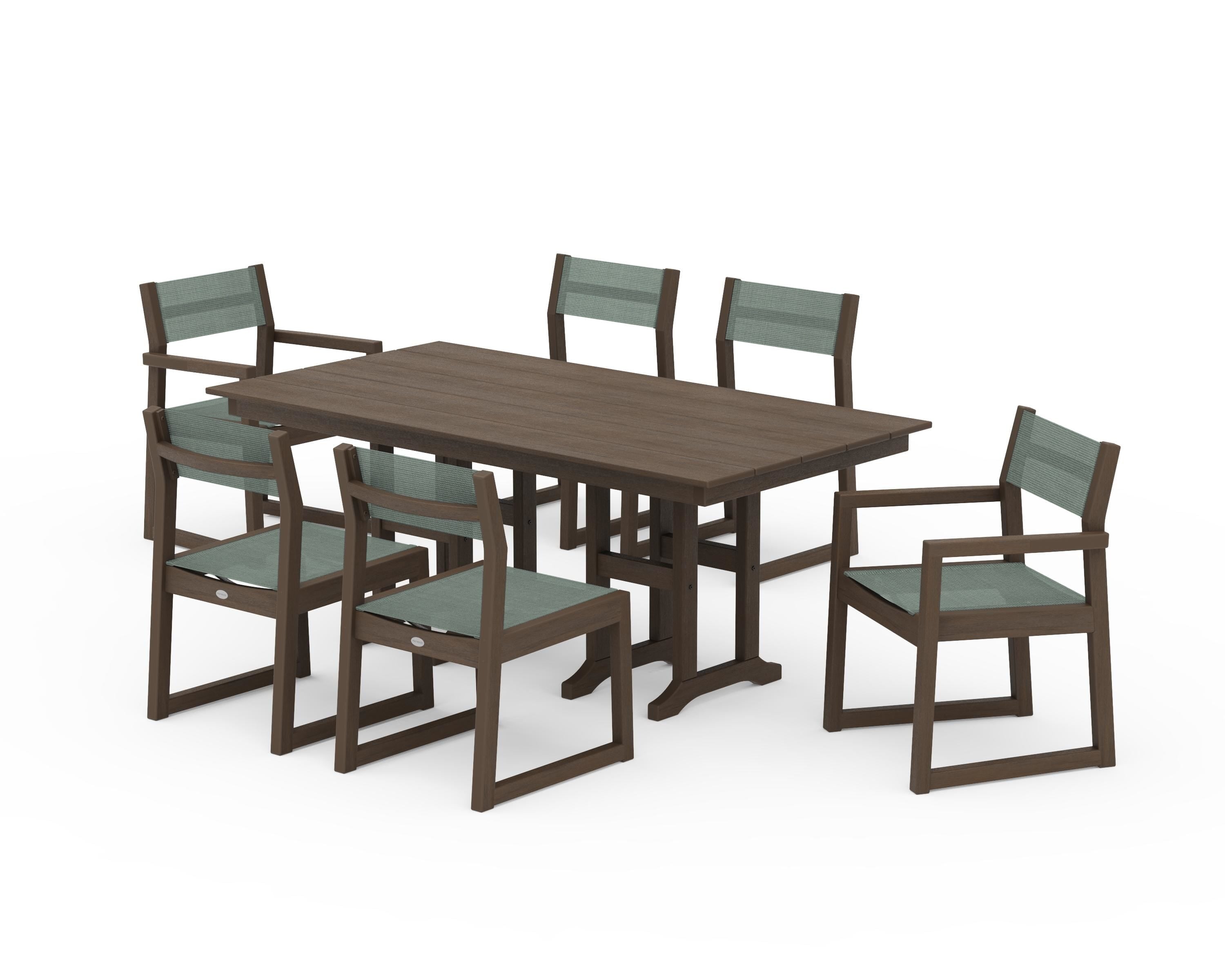 POLYWOOD EDGE Sling 7-Piece Farmhouse Dining Set in Kona / Dupioni Sea Mist Sling