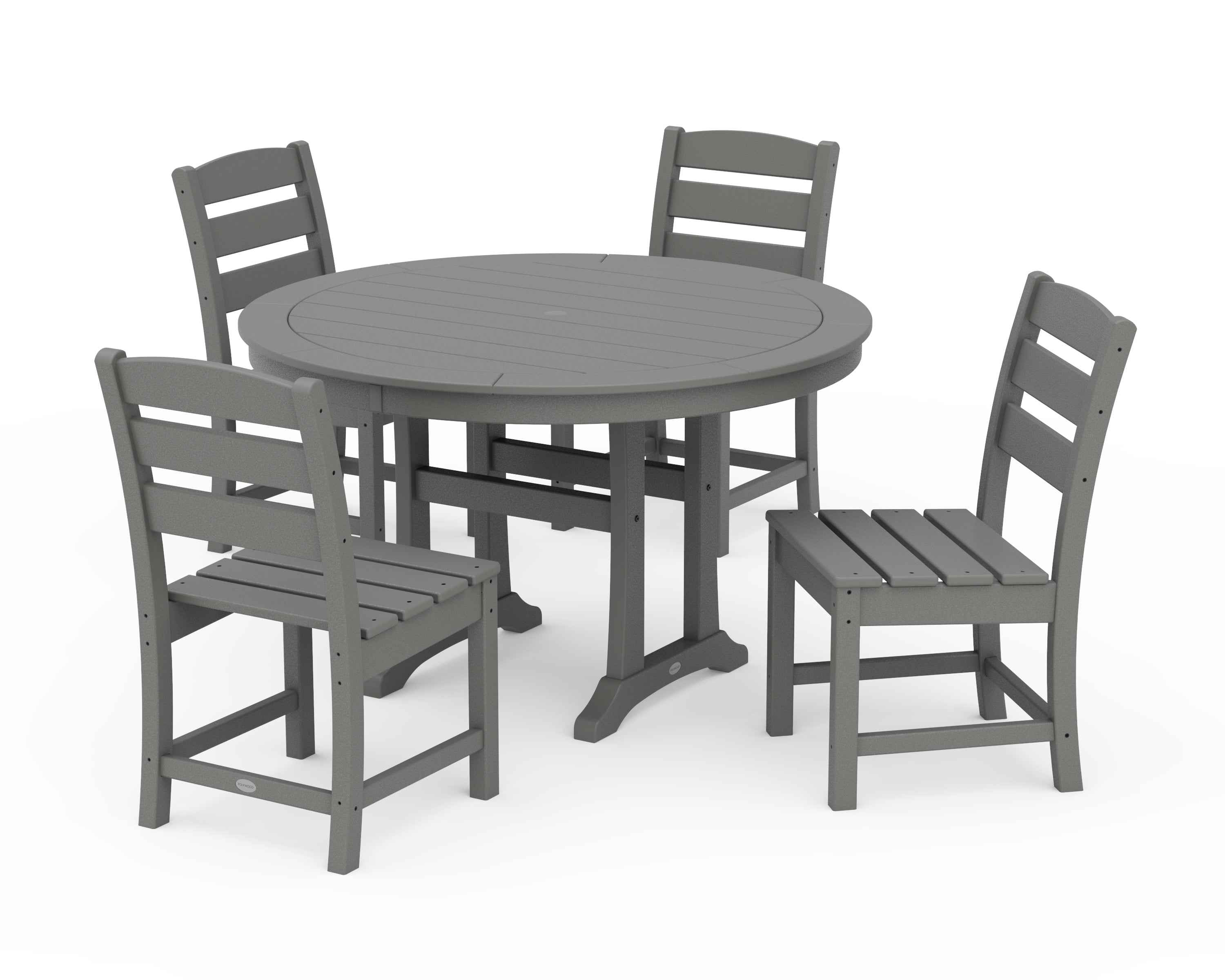 POLYWOOD Lakeside Side Chair 5-Piece Round Dining Set With Trestle Legs in Slate Grey