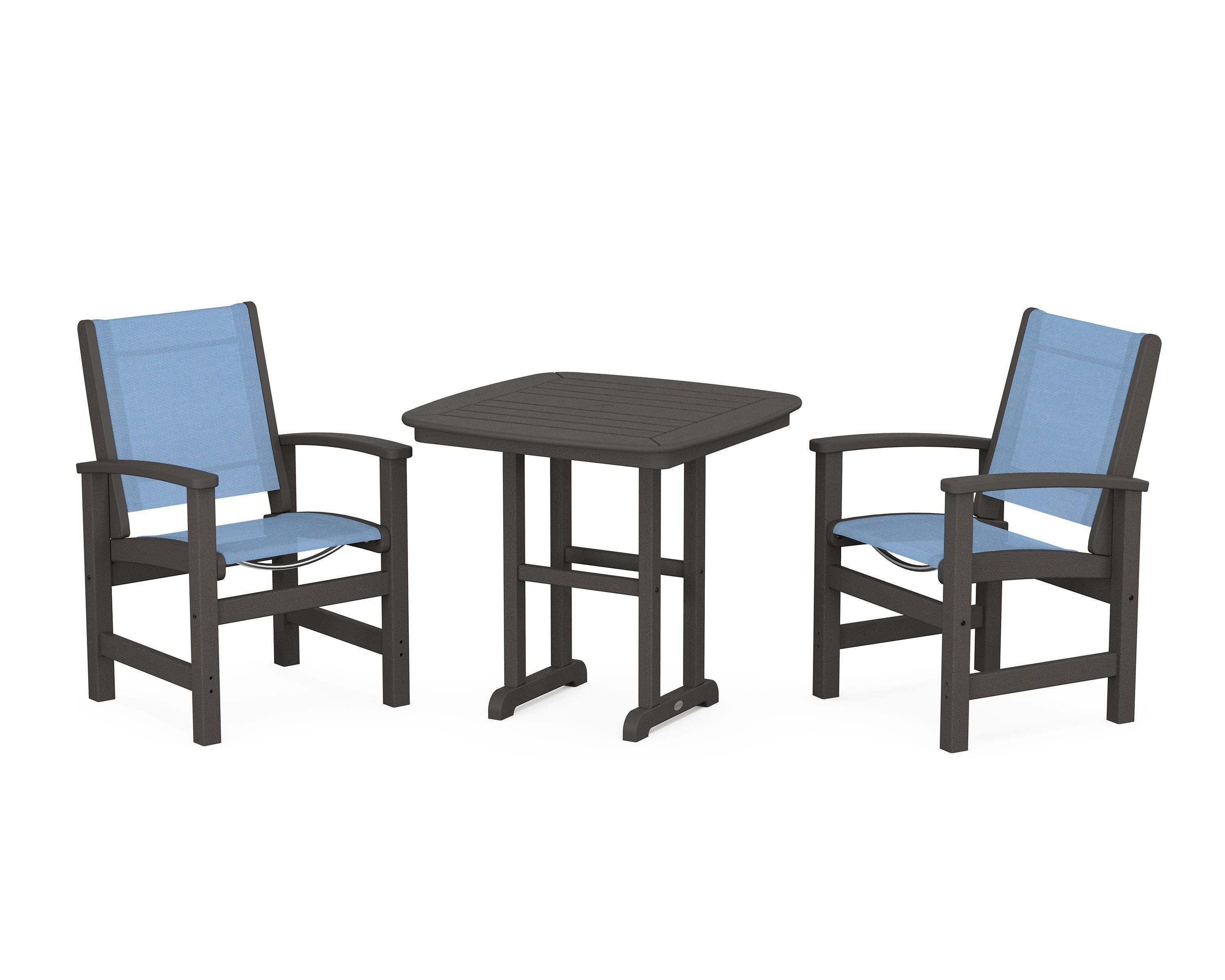 POLYWOOD Coastal 3-Piece Dining Set in Vintage Coffee / Poolside Sling