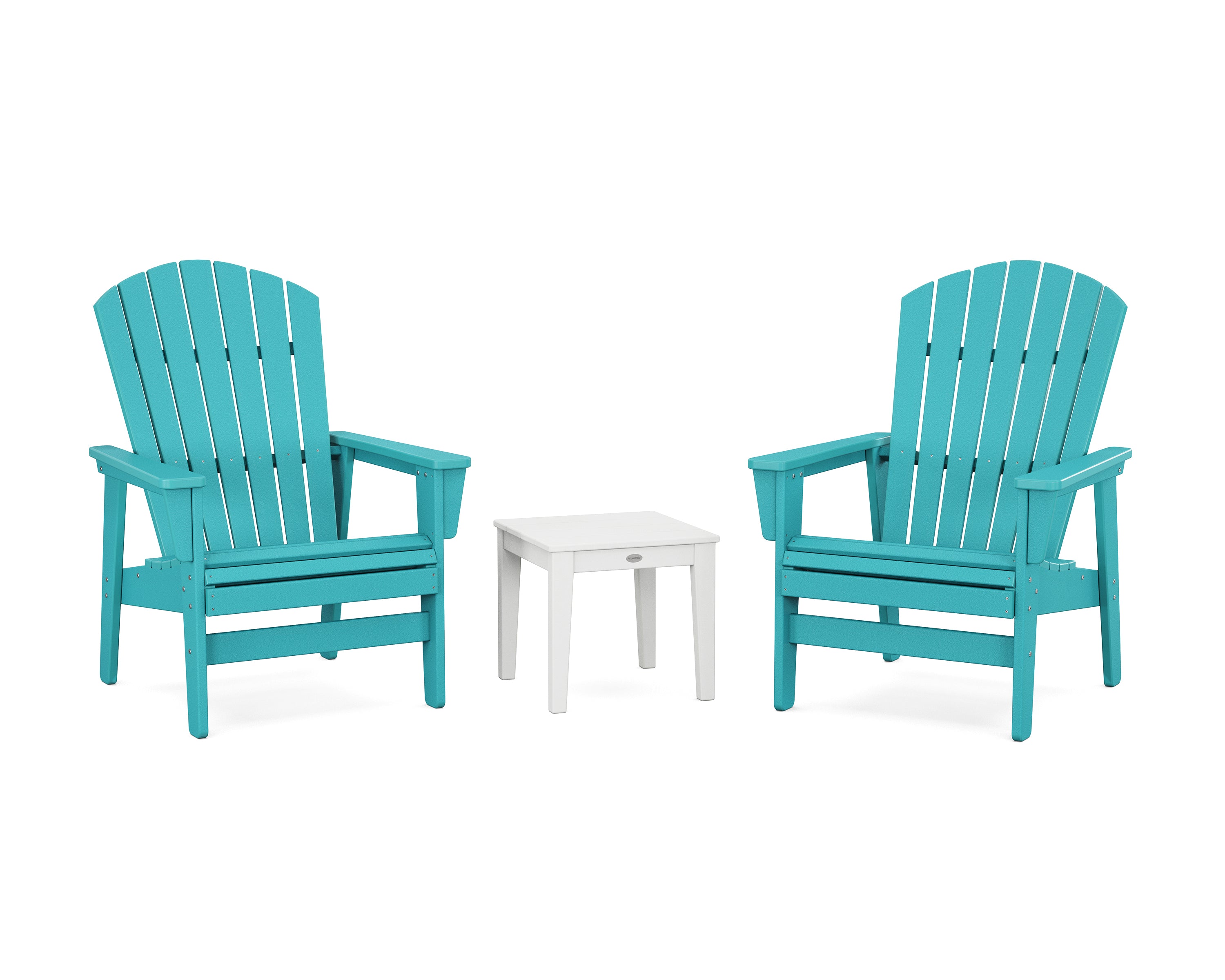 POLYWOOD® 3-Piece Nautical Grand Upright Adirondack Set in Aruba / White