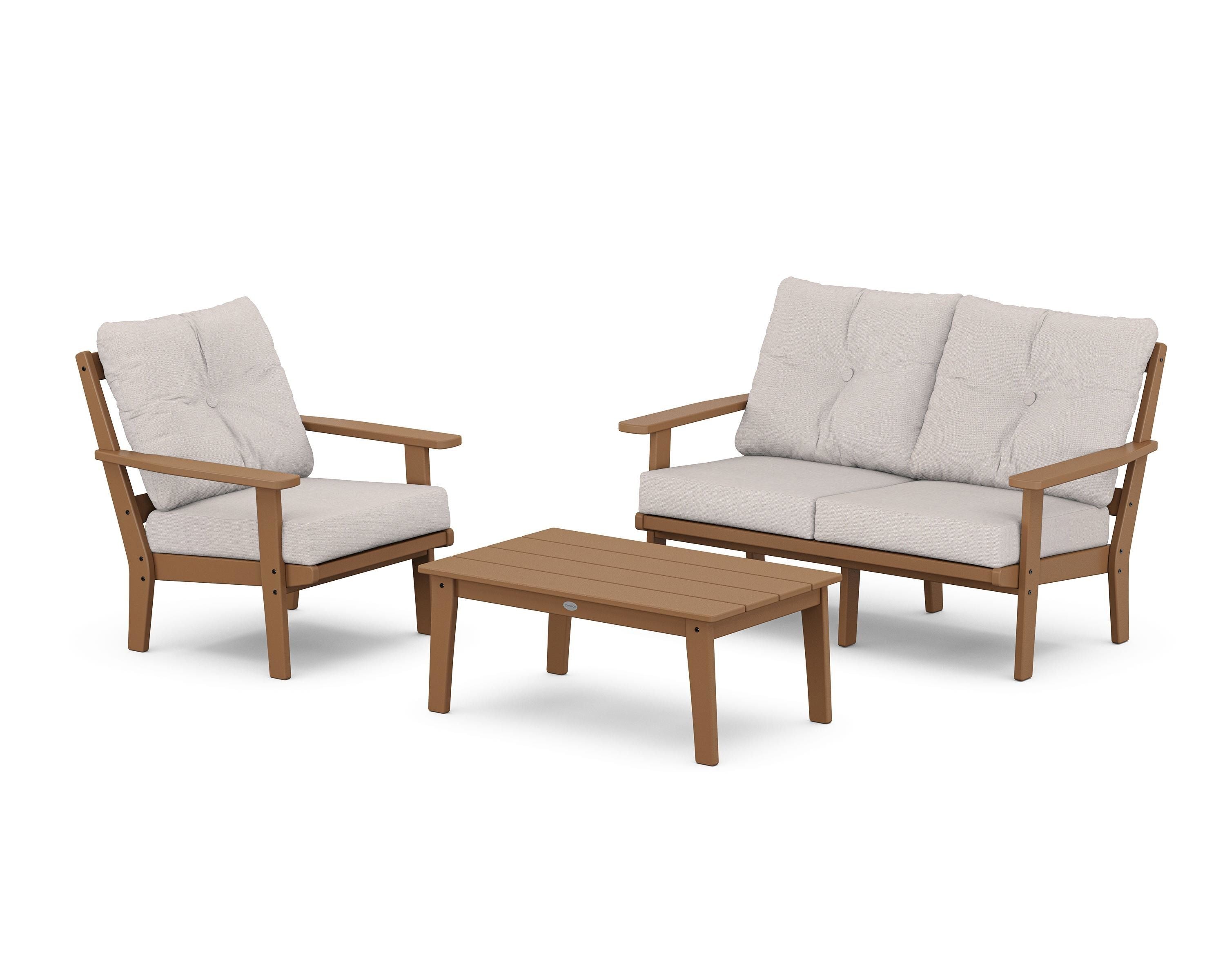 POLYWOOD Prairie 3-Piece Deep Seating Set with Loveseat in Teak / Dune Burlap