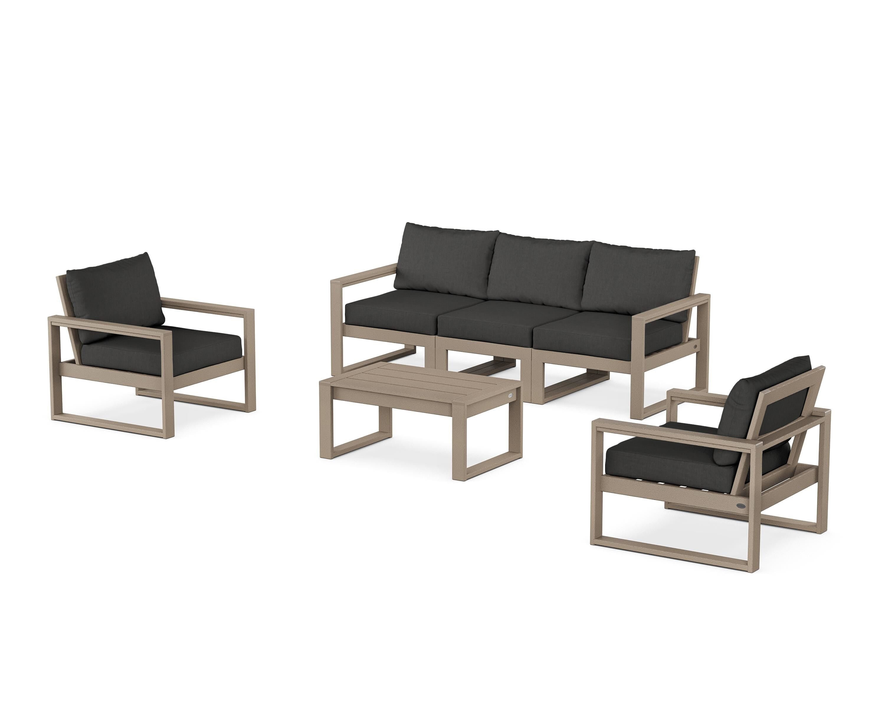POLYWOOD EDGE Sectional 4-Piece Deep Seating Set with Sofa in Vintage Sahara / Spectrum Carbon